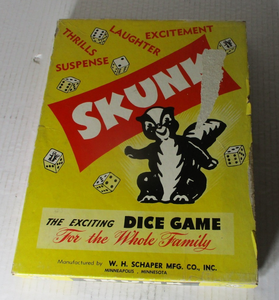 Vintage 1953 Schaper Skunk Family Dice Game Board Game COMPLETE