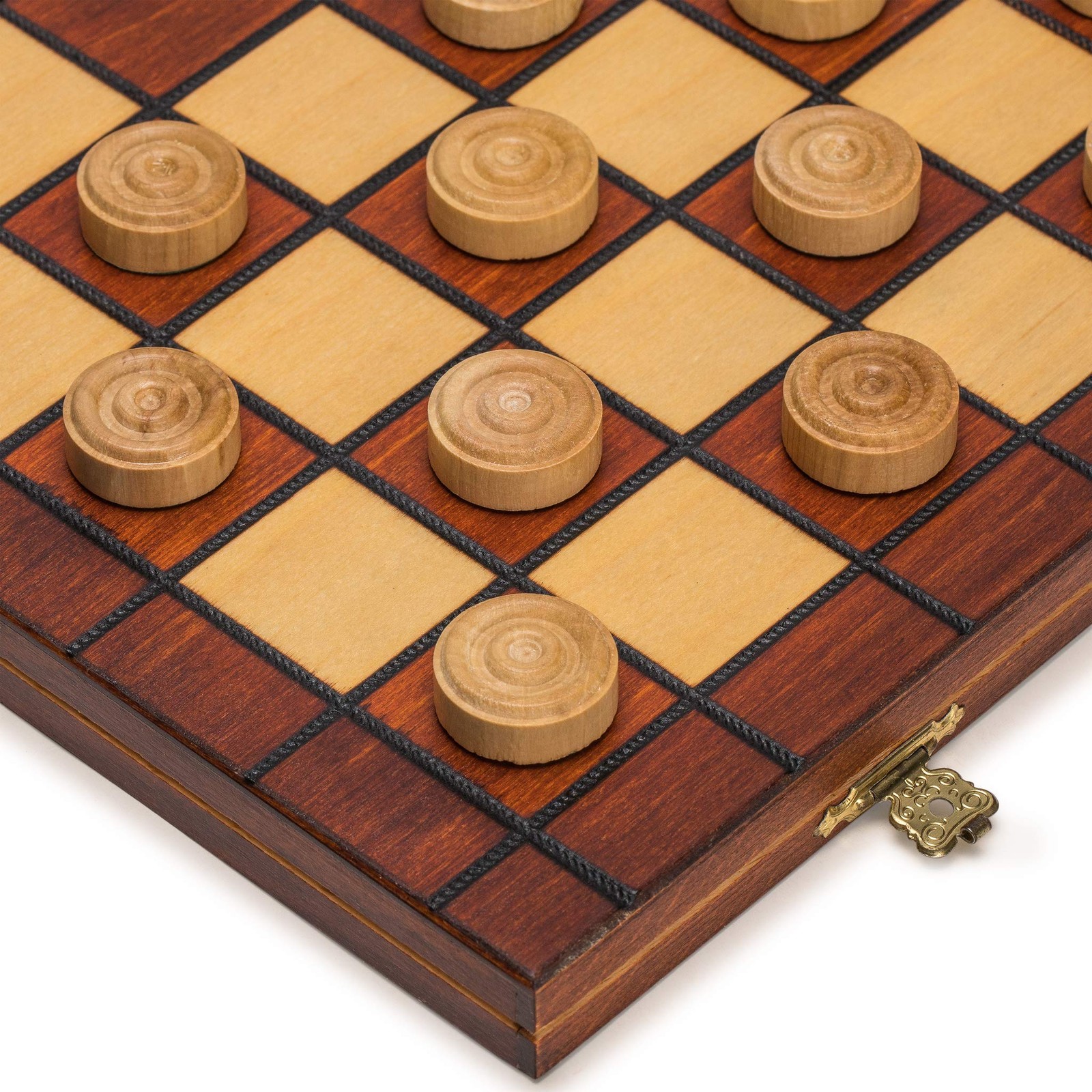 Checkers Set in Folding Wooden Case – 100 Playing Field – 15-1/2”