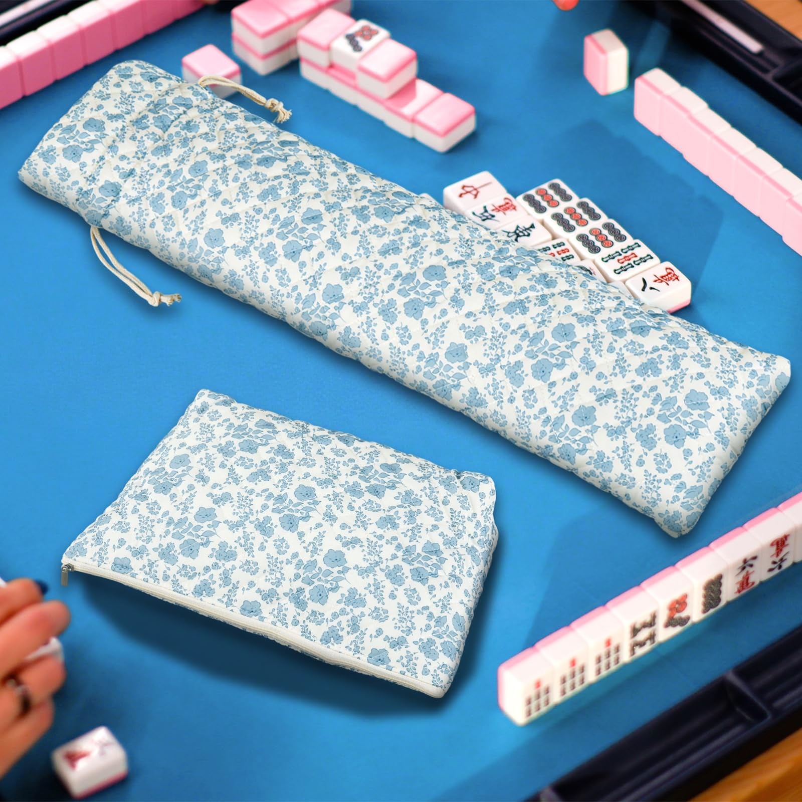 Shinylin 3 Pcs Quilted Empty Mahjong Bag Set, Thickened Blue Floral Carrying …