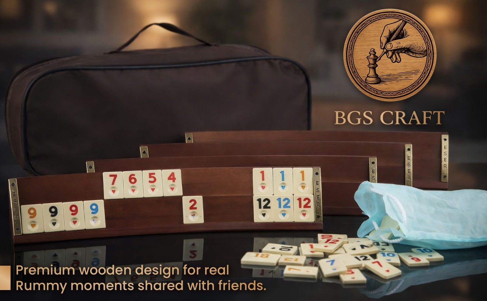 Wooden Oval Rummy Rack Set Curved Rummy Turkish Okey Personalization Gift