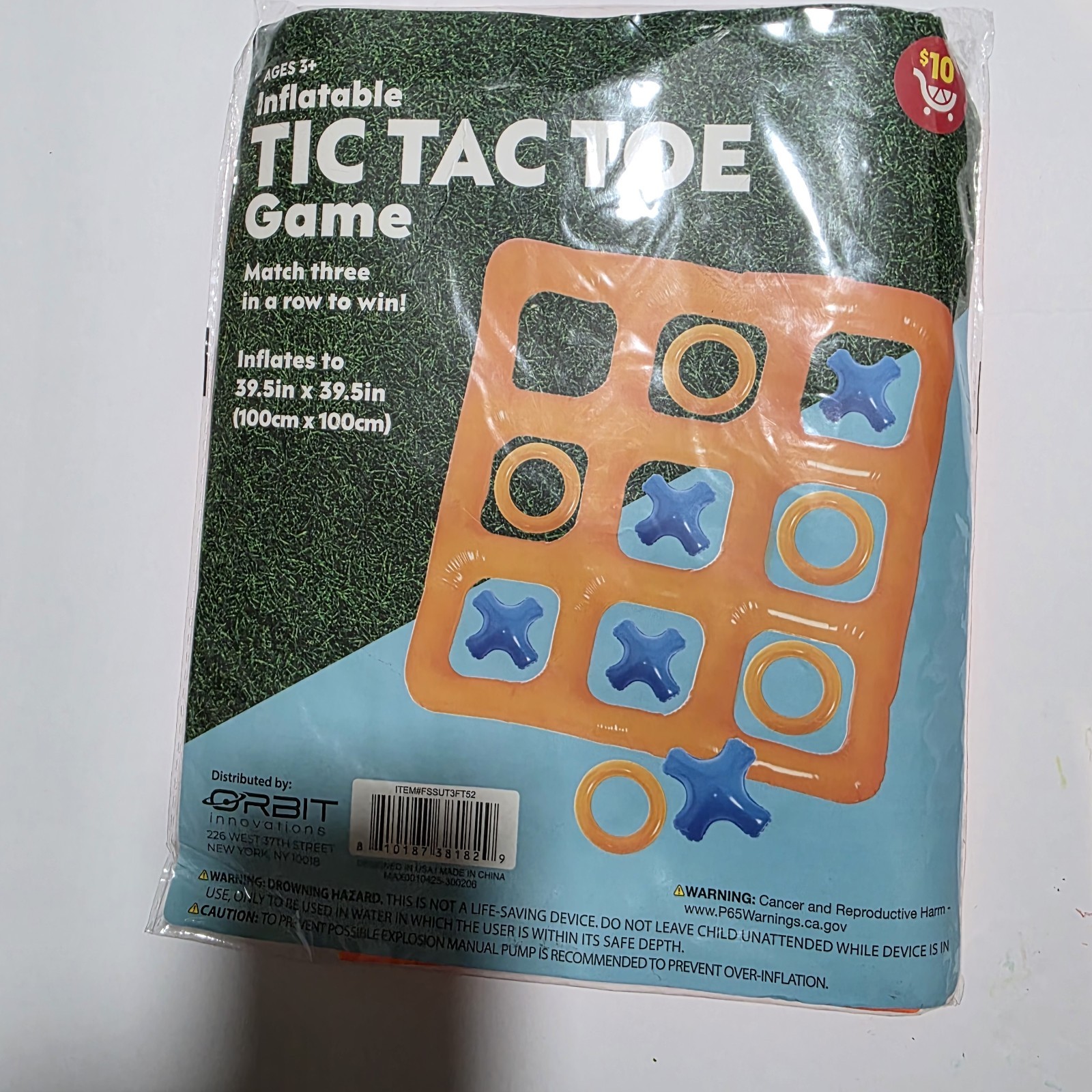 Inflatable pool tic-tac-toe game, 39in x 39in.