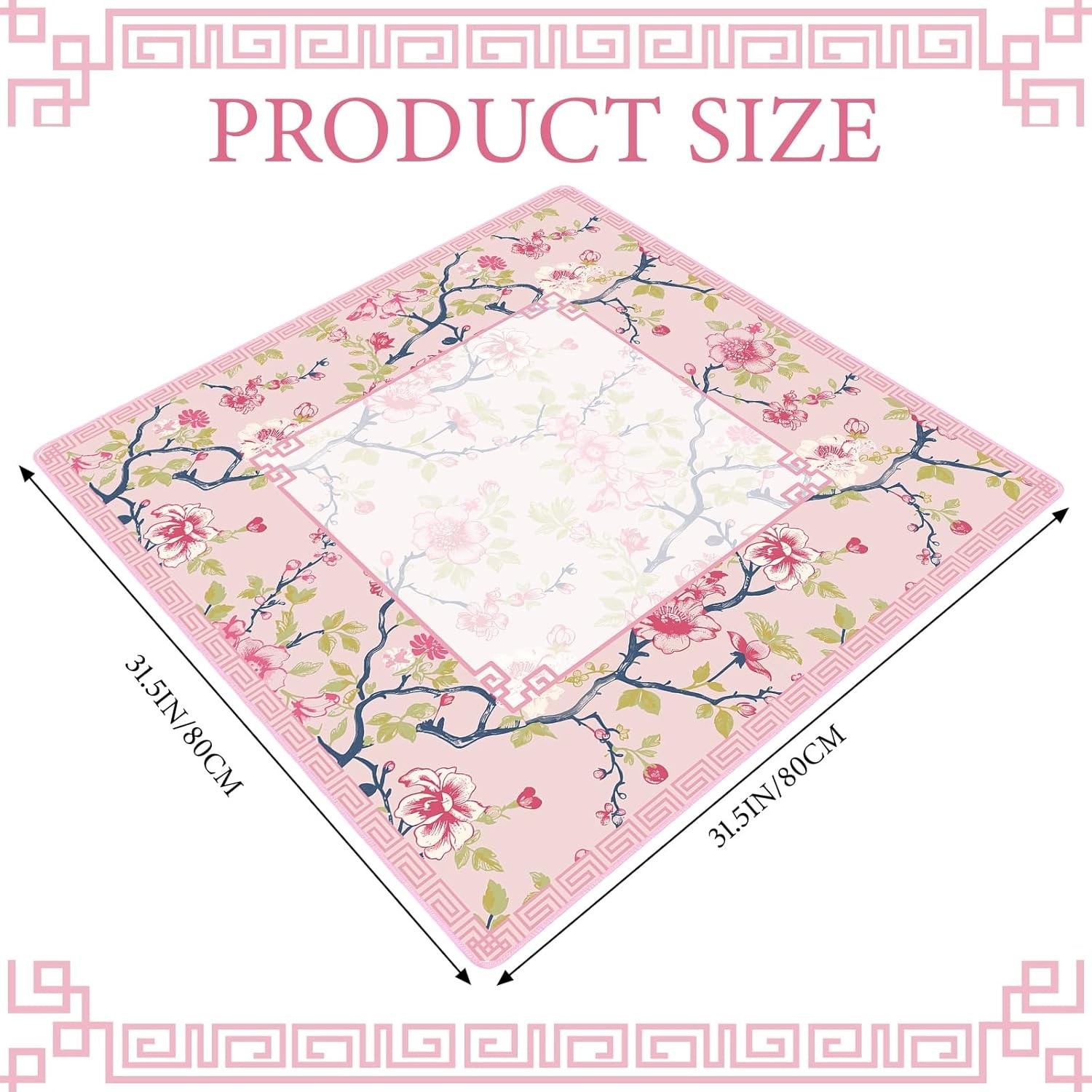 Chinoiserie Mahjong Mat W/ 1 Carrying Bag 31.5 x 31.5 Pink White Rubber New