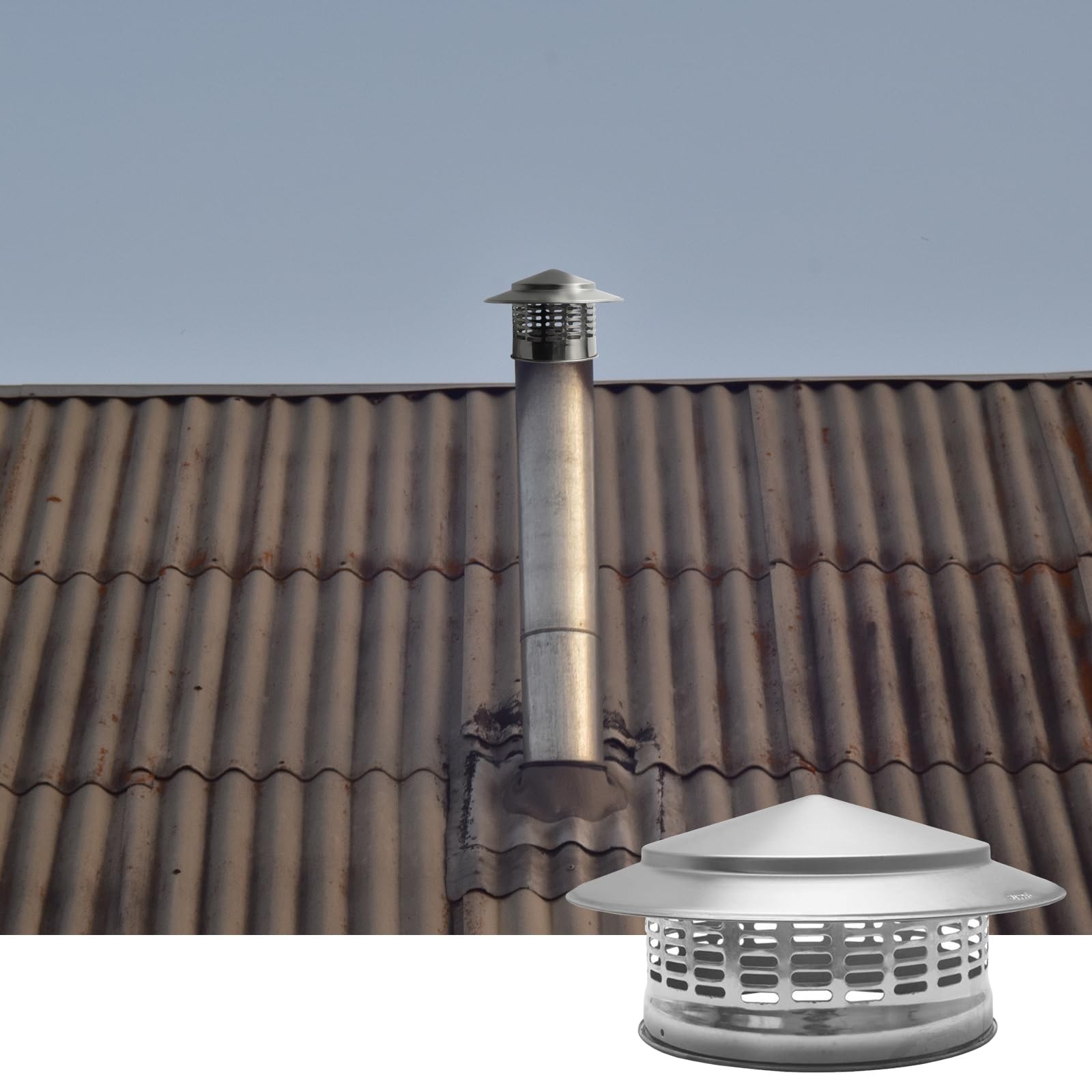 SOEKAVIA 8″ Round Chimney Caps, Tapered Top Cap with 200mm, Silver