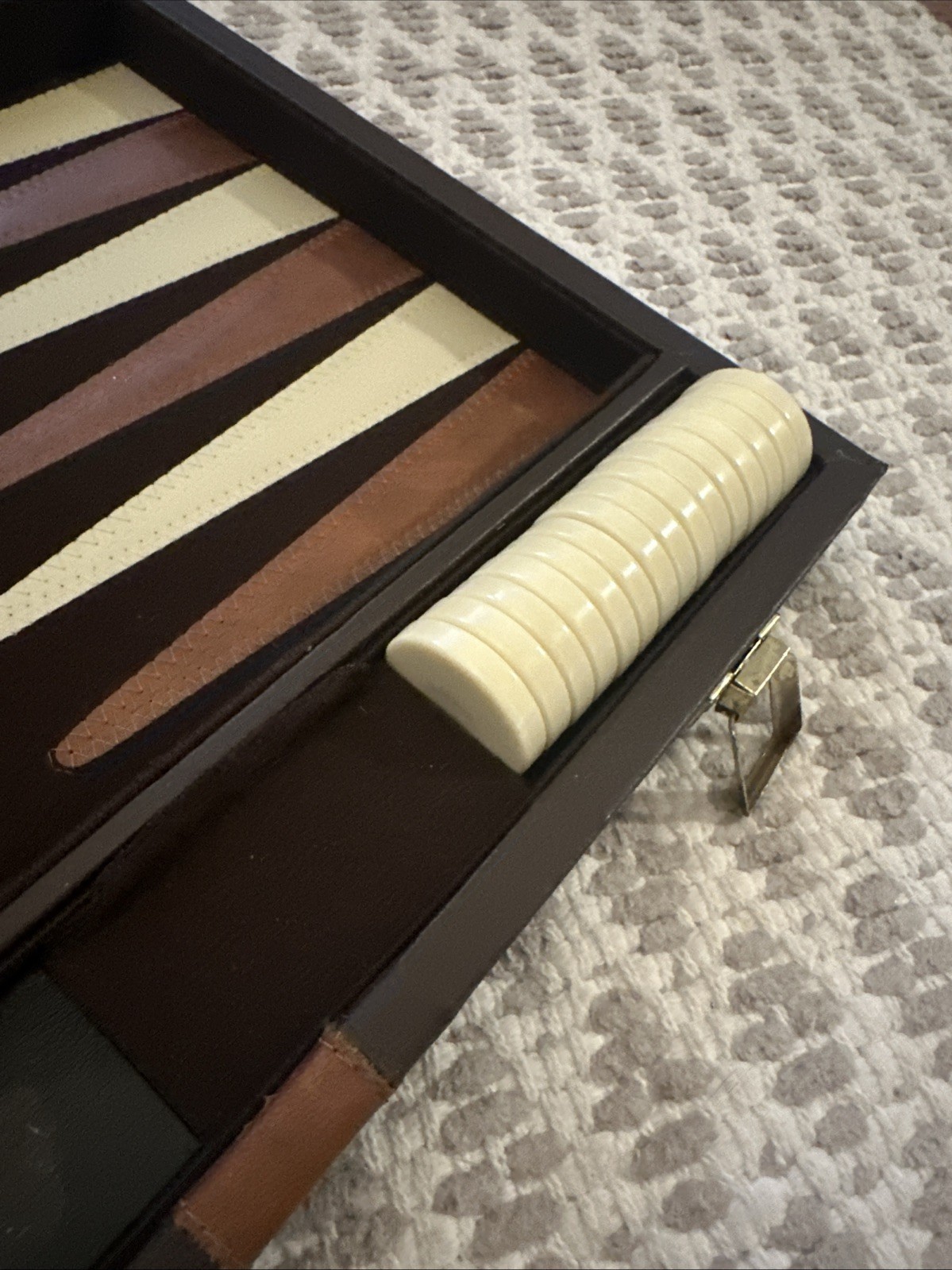 Vintage Backgammon Set Travel Case Leatherette Complete w Dice Cups 1950s 60s