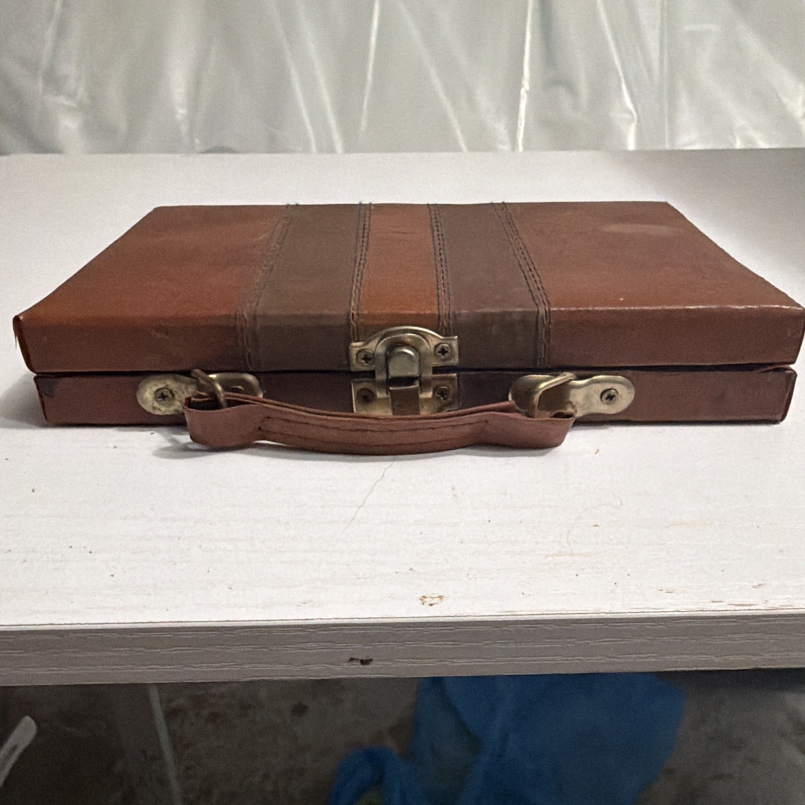 Vintage Domino Set With Brown Leather Case 28 Piece Travel Size Compact
