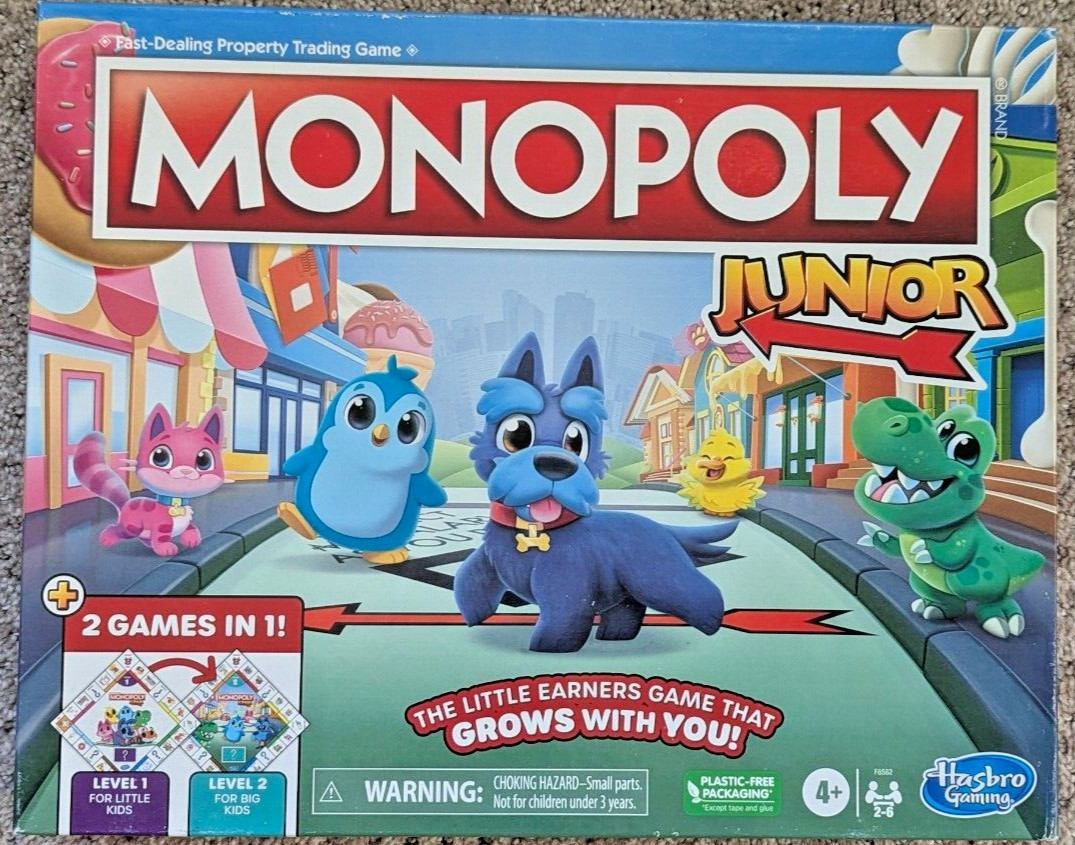 Monopoly Junior Board Game, 2-Sided Gameboard, 2 Games in 1, Monopoly By Hasbro