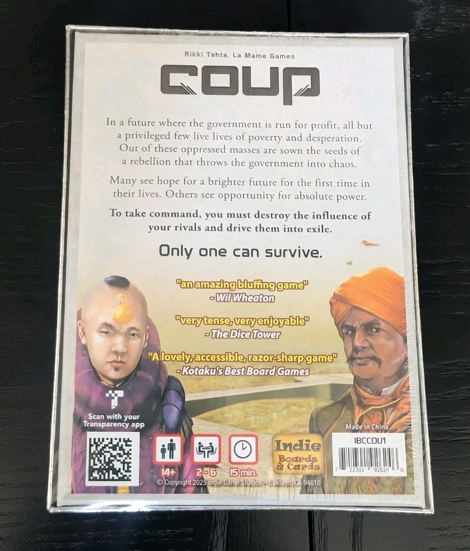 Coup The Dystopian Universe Card Game – Indie Boards and Cards – Factory Sealed