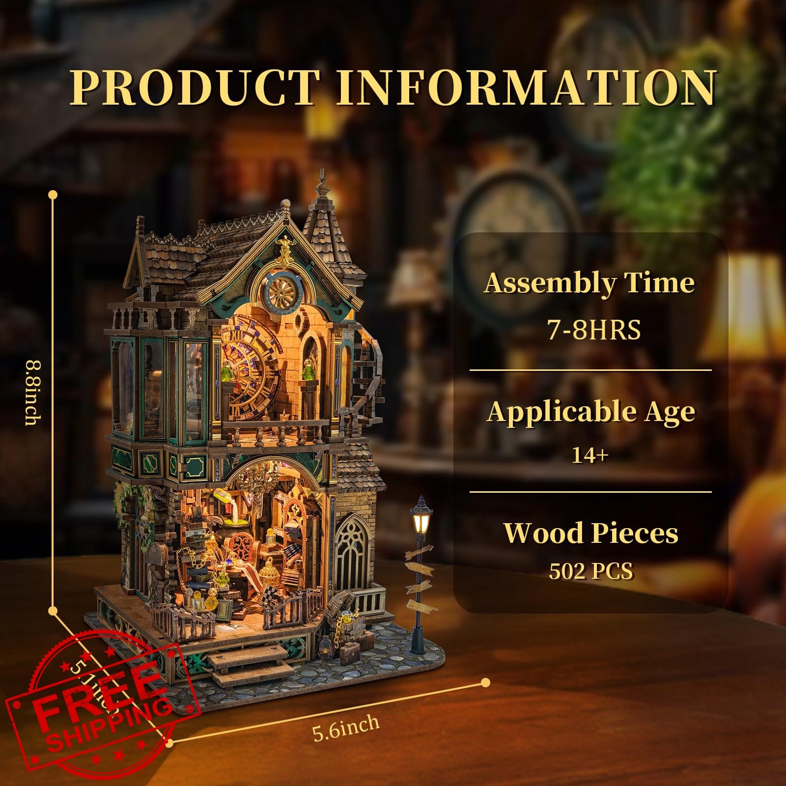 LORENOOK Magic Clock Tower Book Nook Wood Kit LED