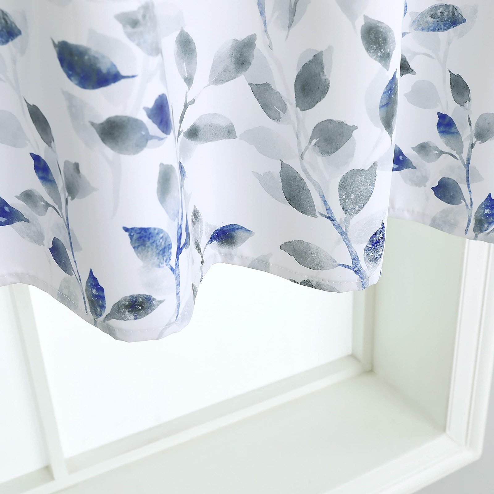 Inselnwald Watercolor Leaves Print Valance for 52″W x 18″L (Pack of 1), Blue