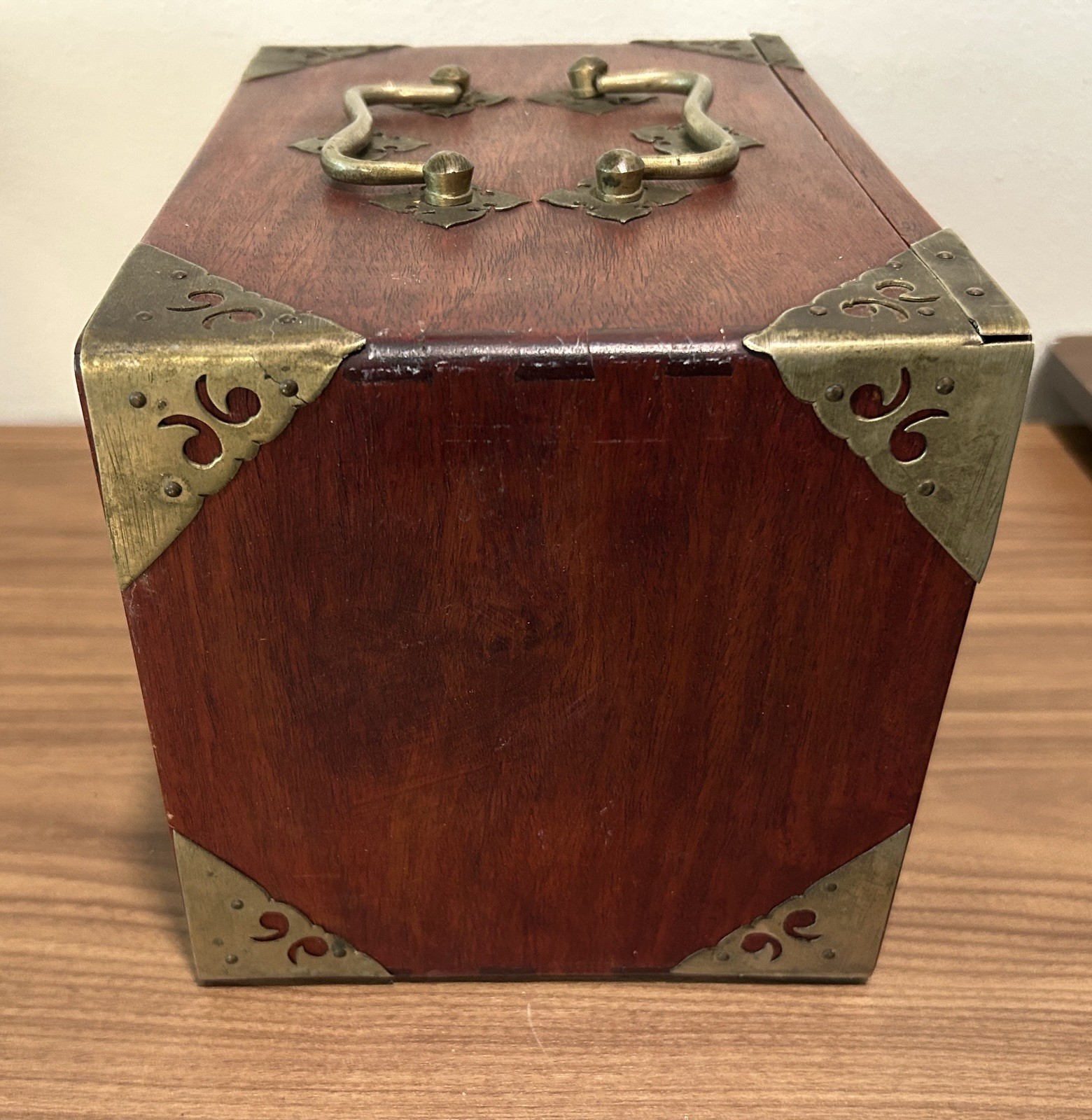VERY NICE Antique Vintage Chinese Mahjong Wood Brass Drawers Case Box ONLY