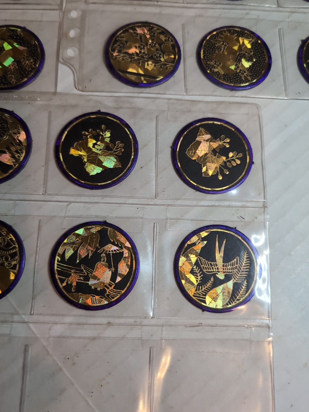 Pogs Pogs Lot Hanafuda Japanese Hawaii Set Of 48 Loose Black Purple Gold