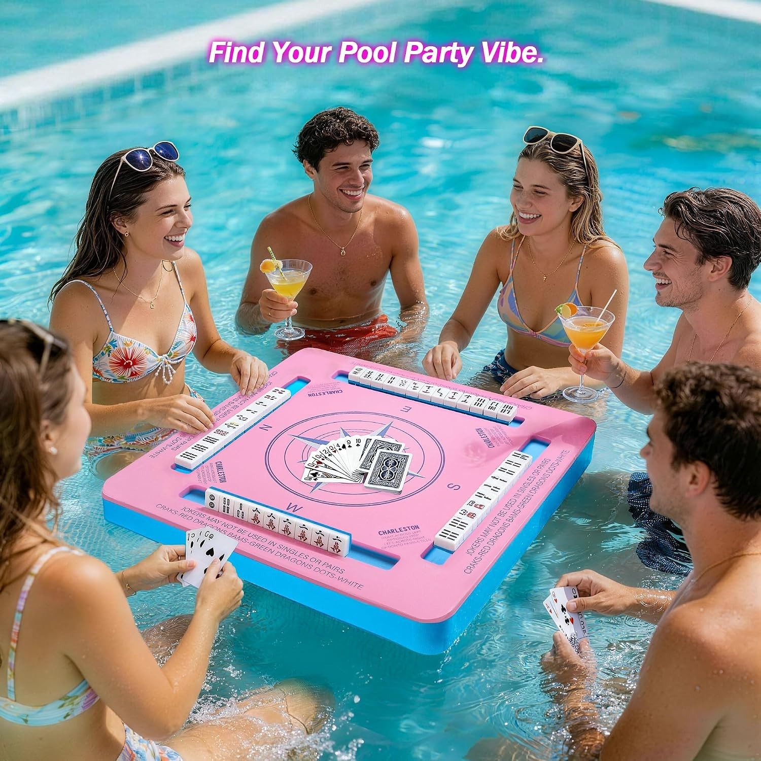 Floating Mahjong Table 19×19 Waterproof EVA Pool Game Surface for Card Games