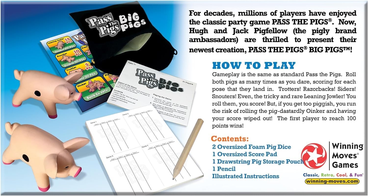 Pass the Pigs BIG PIGS Classic Dice Rolling Game – Giant YARD & FLOOR camping