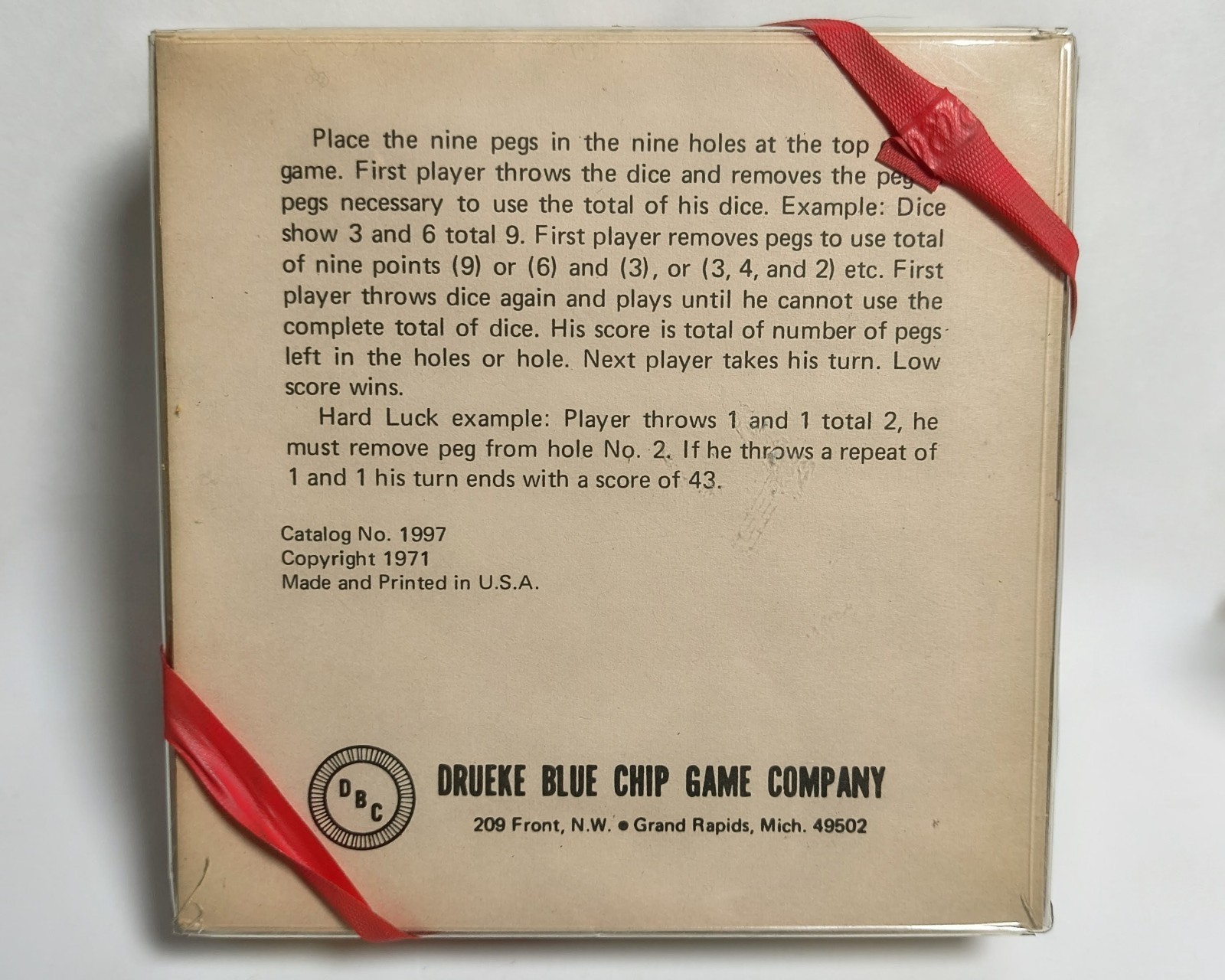 Vintage Drueke Tric Trac Mini Dice Game 1971 Walnut Wood Blue Chip Co 1997