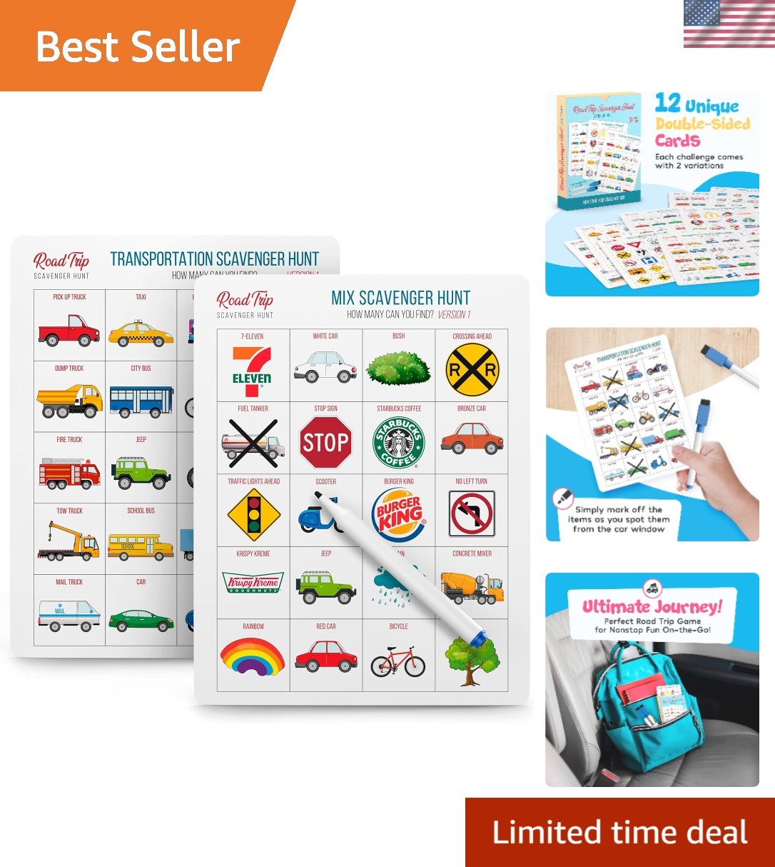 Interactive Car Bingo Game for Kids Ages 4-8: 12 Dry-Erase Cards Included