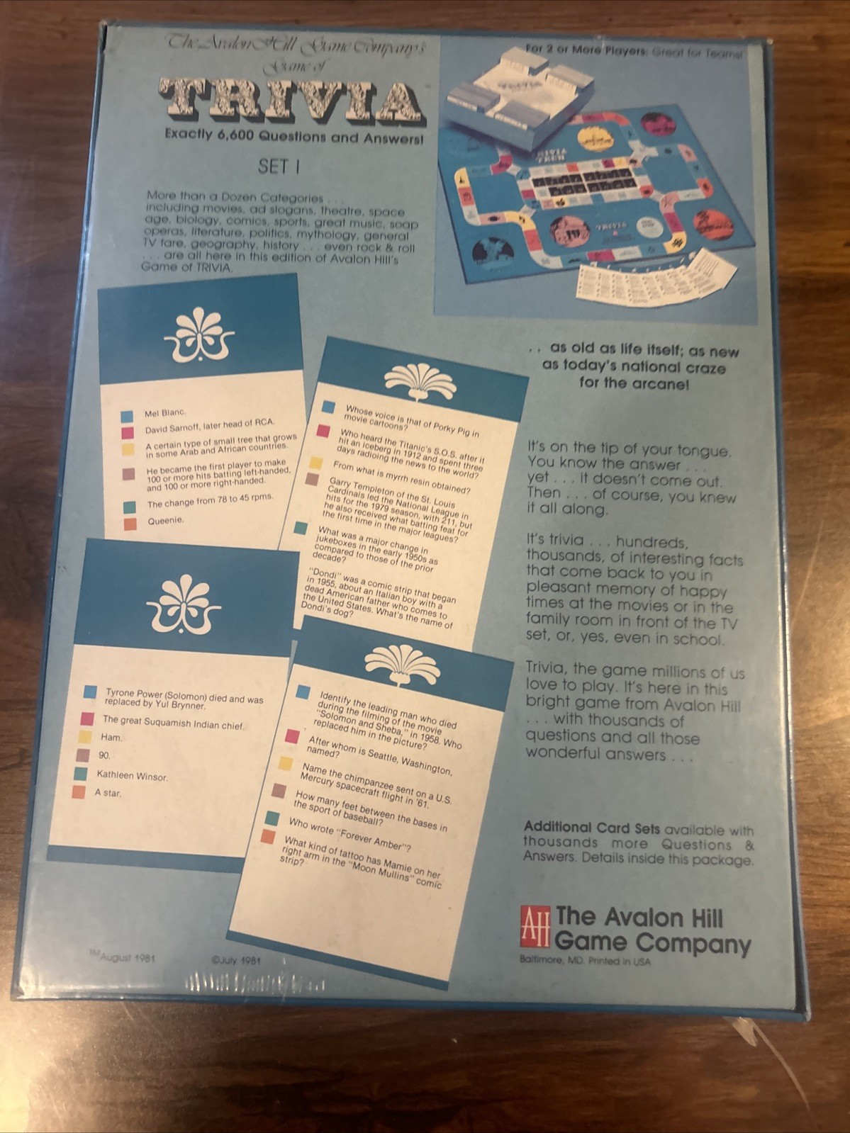 Company’s Game of Trivia Set One – The Avalon Hill Game New Box Vintage 1981 New