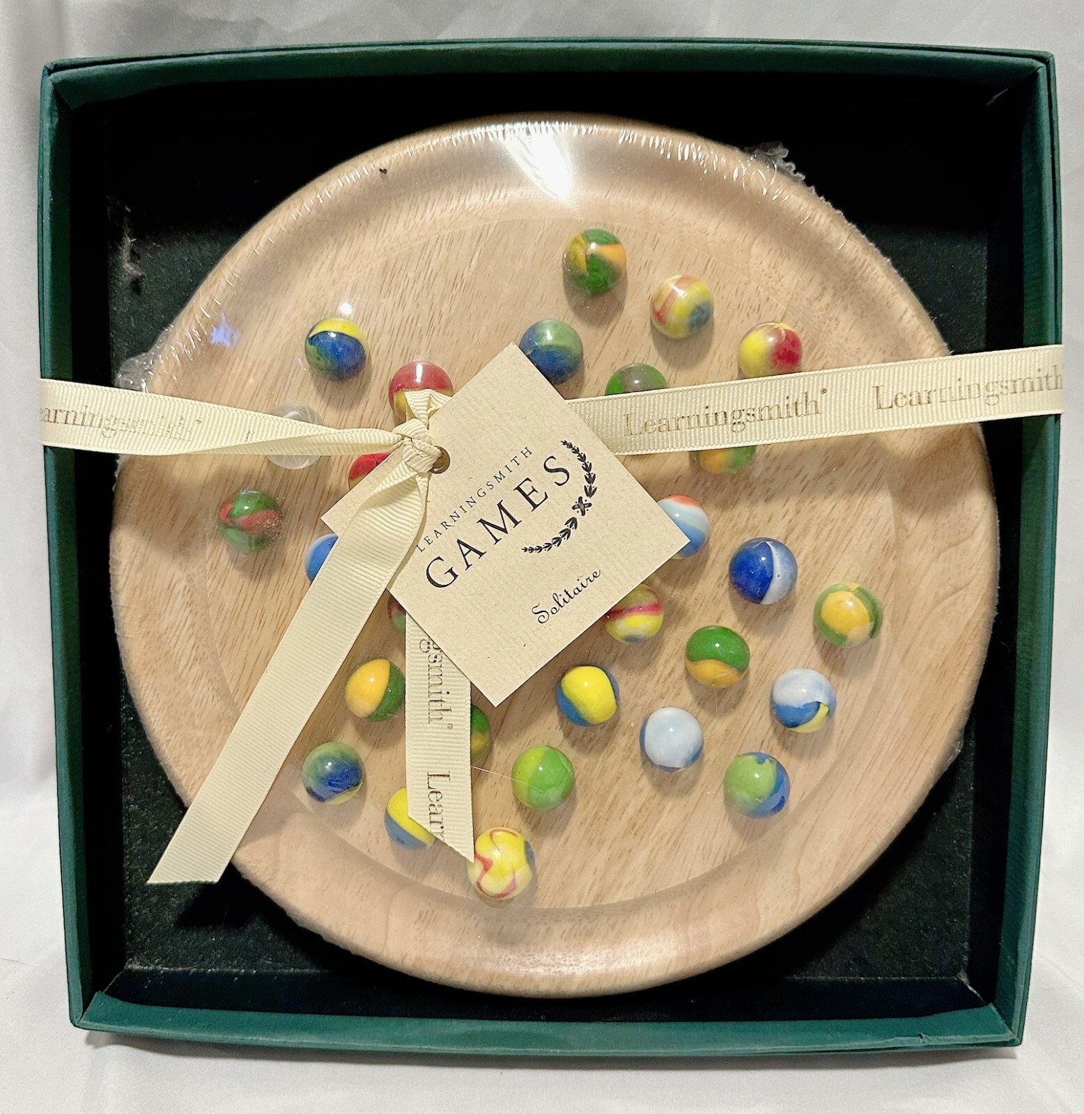 🪵🧠 Learningsmith Wooden Marble Solitaire 💥 Retro Brain Teaser NEW Boxed