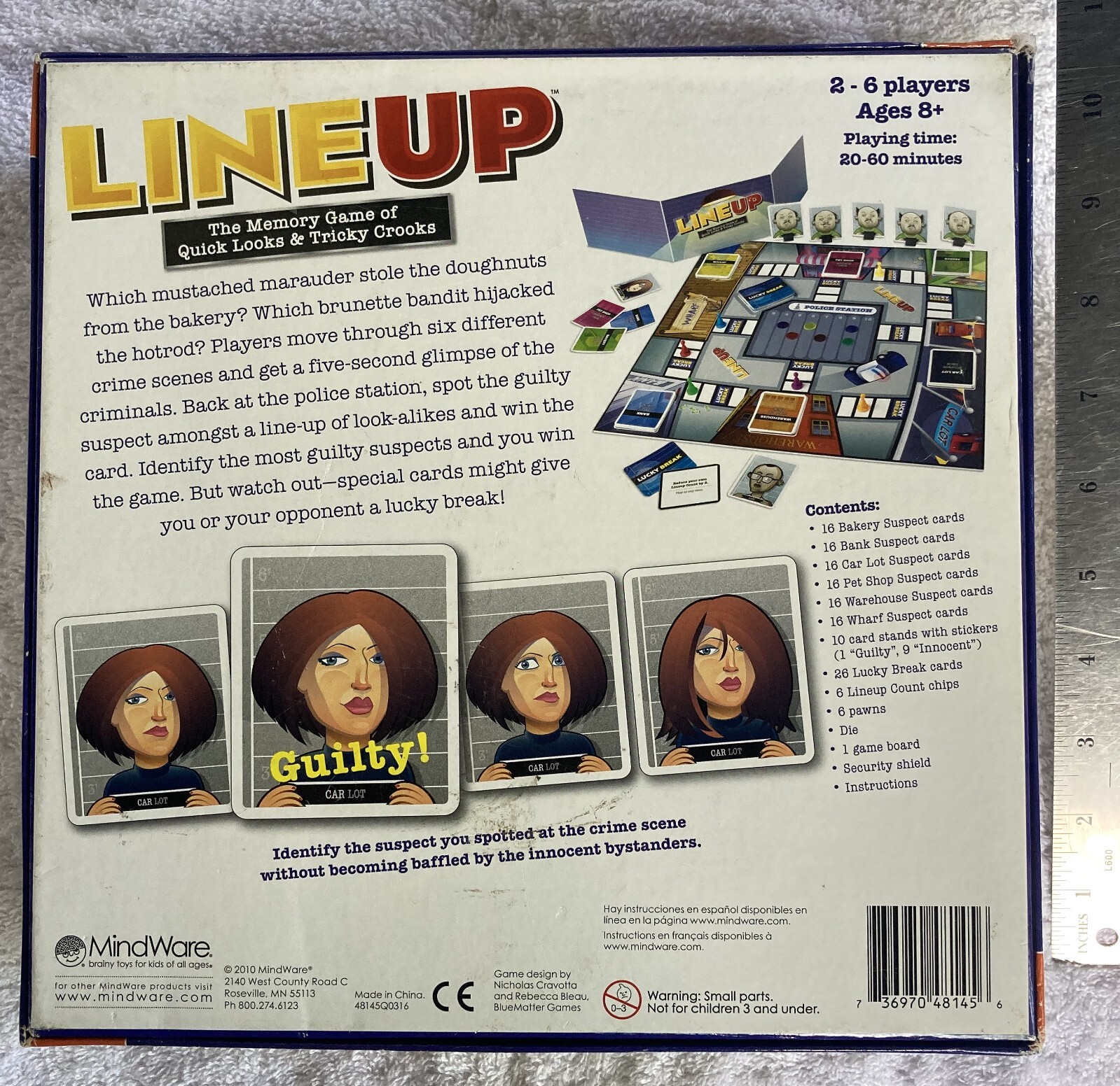 LINE UP BOARD GAME -THE MEMORY GAME OF QUICK LOOKS & TRICKY CROOKS MINDWARE 2010