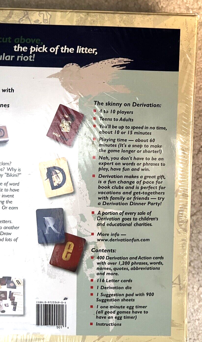 Derivation Board Game Word & Phrase 4 to 10 Players Teens to Adult NEW Entspire