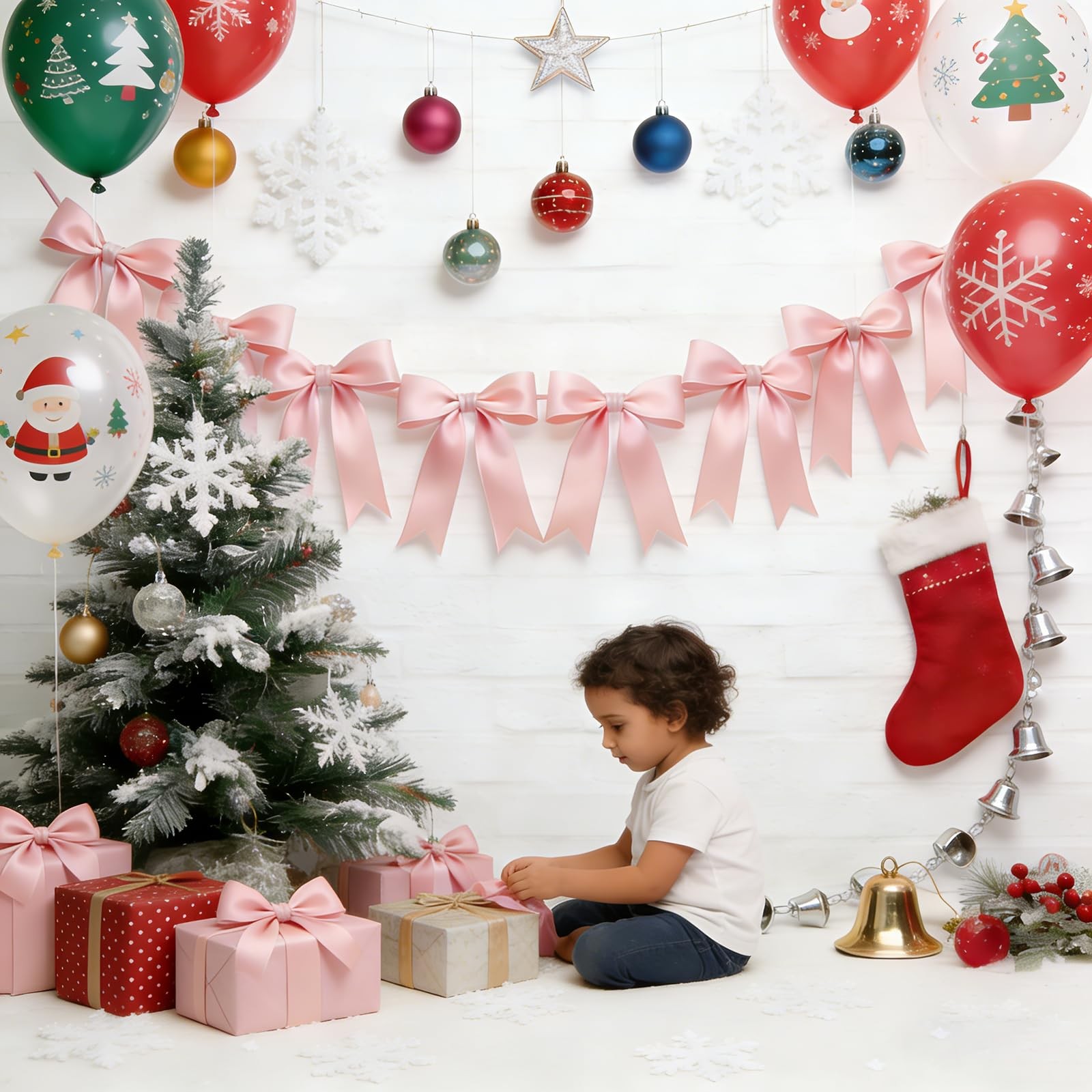 1 String Pink Bow Garland Banner 6.7ft/2m long, 9.4×6.7 inches,
