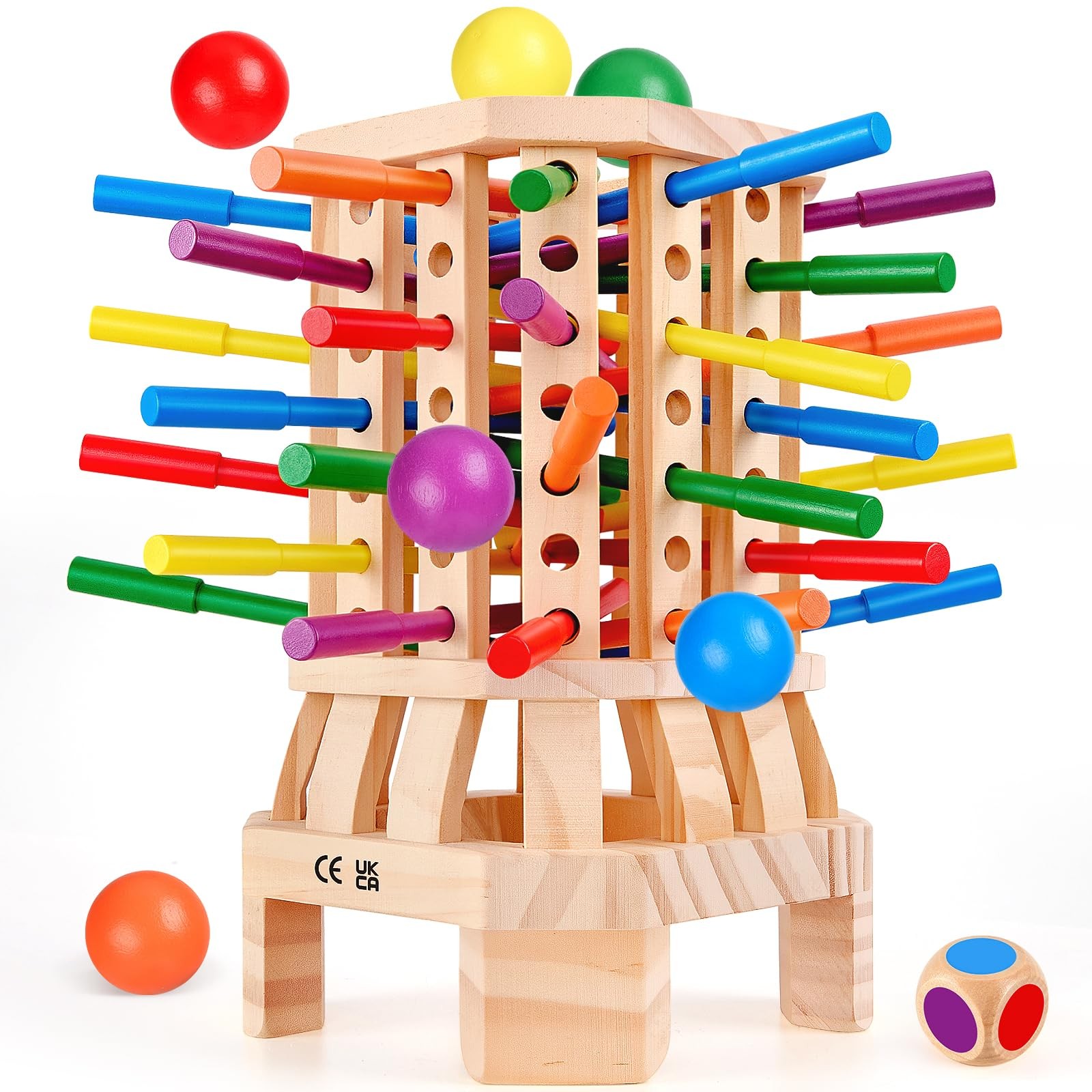 Montessori Wooden Board Game, Colorful Sticks & Ball Drop Games for Kids, Fine