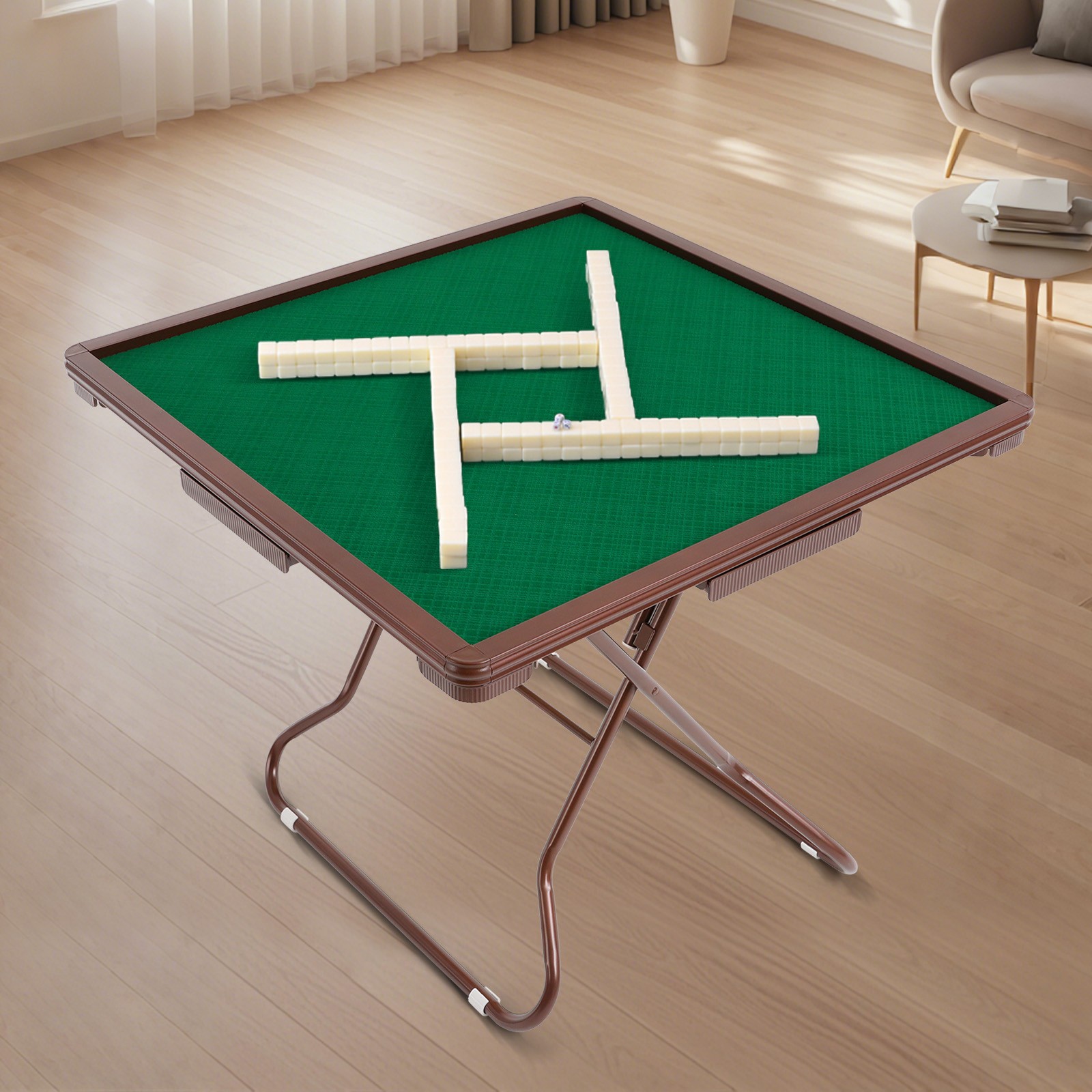 for 4 People Foldable Mahjong Table Mahjong Table with 4 Cup Holders & 4 Drawer