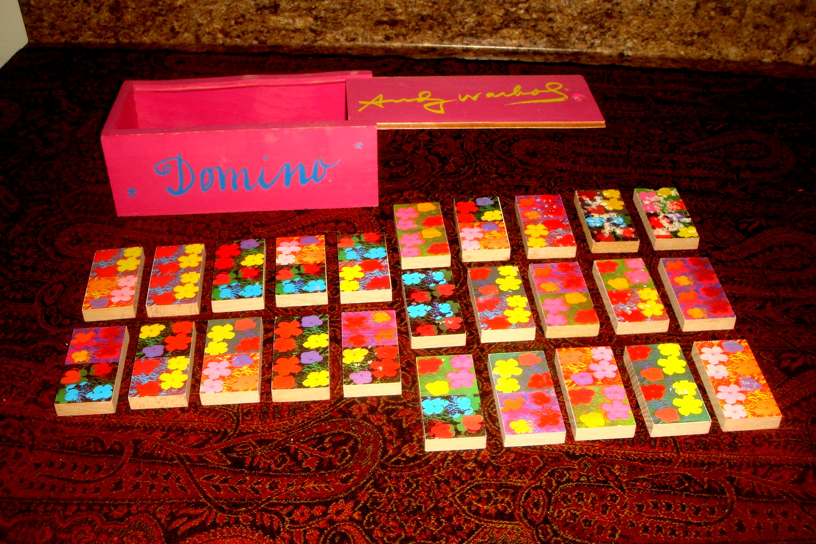 Rare ANDY WARHOL “Flowers” WOODEN DOMINO SET Gorgeous Art Color – Made in France