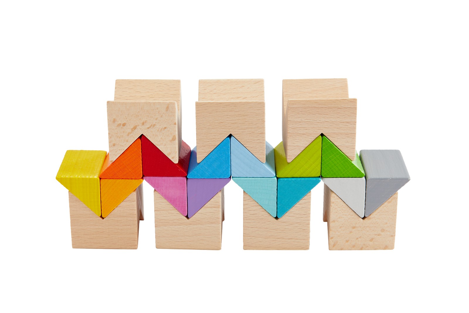HABA Rainbow Triangle Wooden Blocks Game, Stacking Toys with Pattern Cards