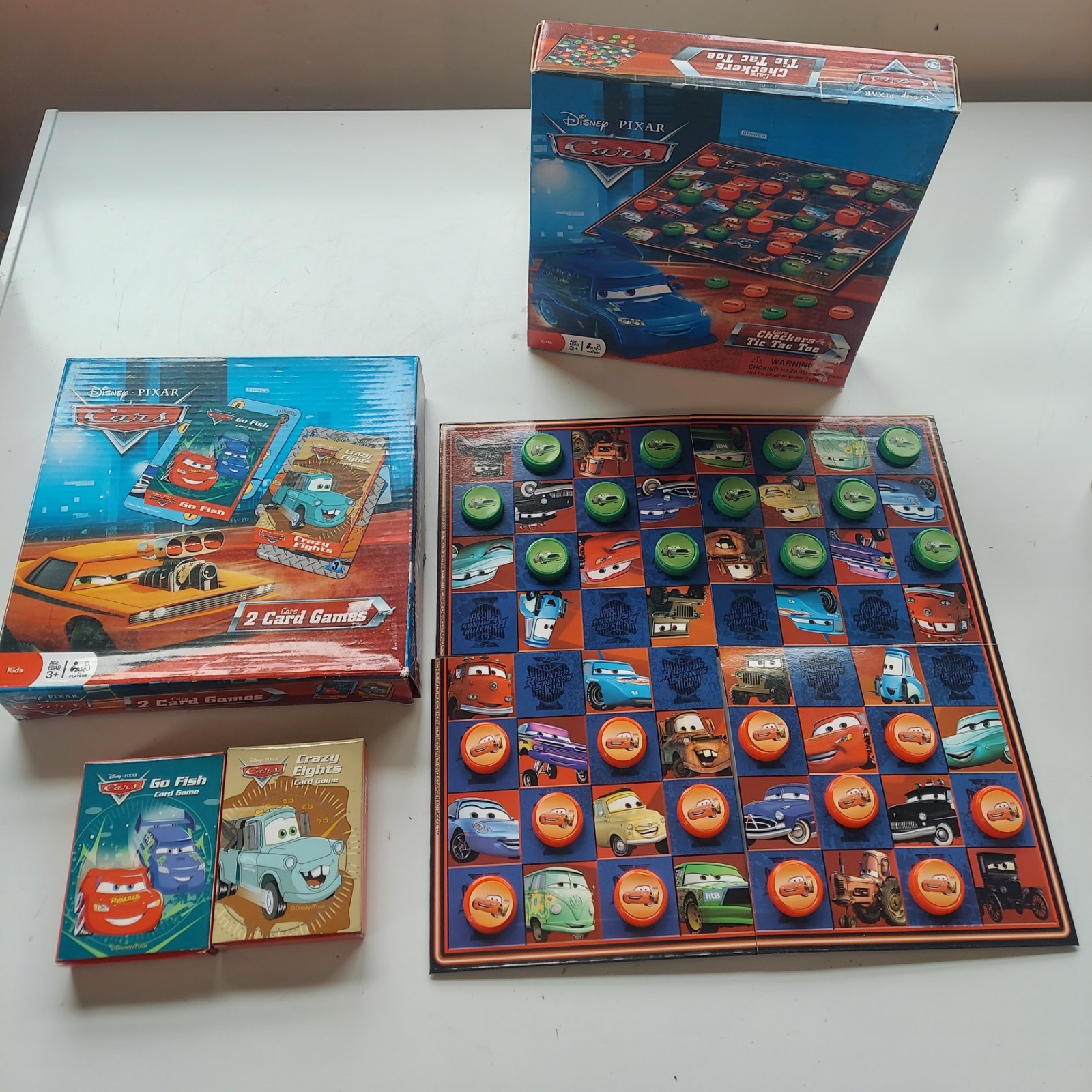 Disney Pixar Cars Checkers Tic Tac Toe Go Fish Crazy Eights Games Complete
