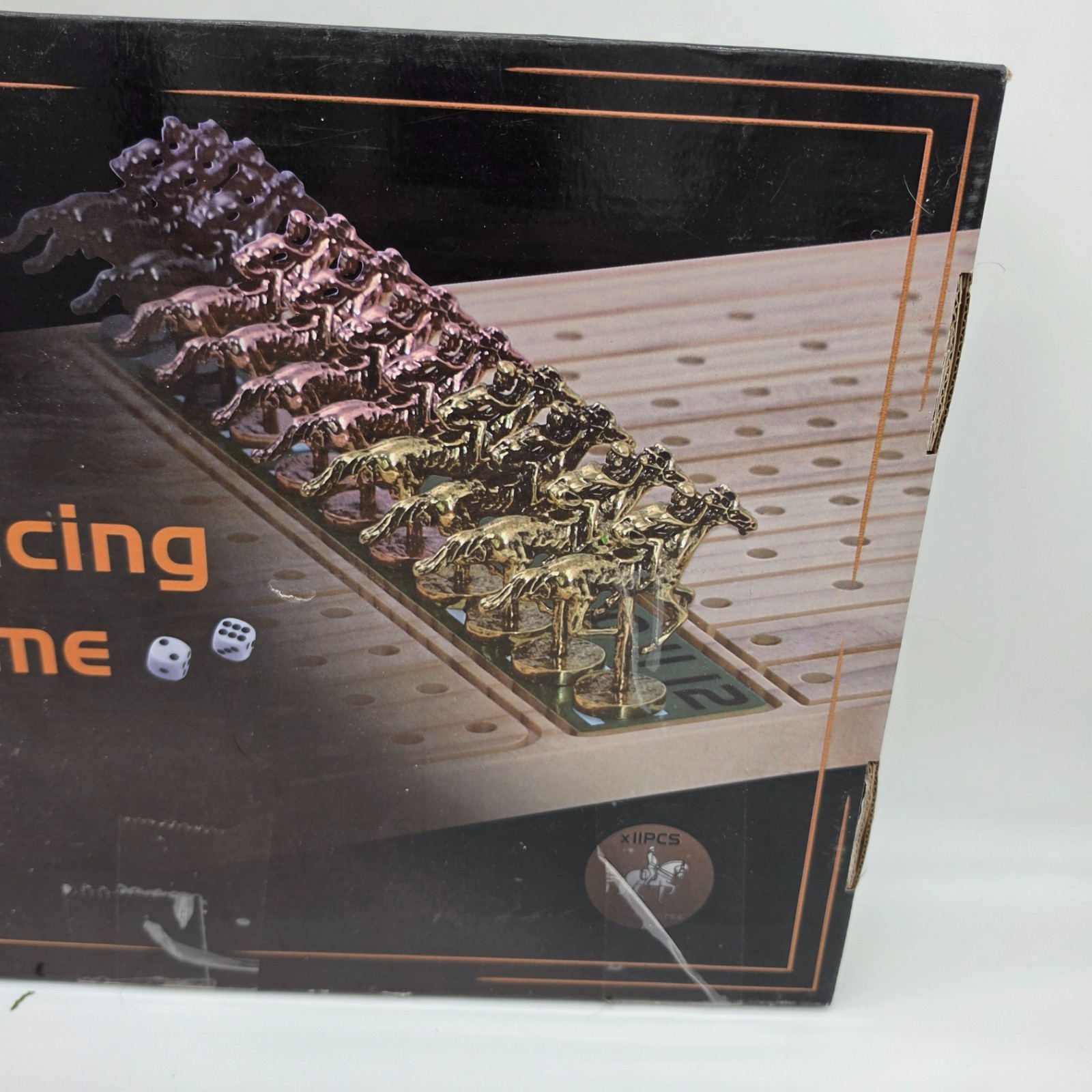 Horse Racing Board Game 11 Metal Horses Wooden Track Dice Cards Complete Openbox