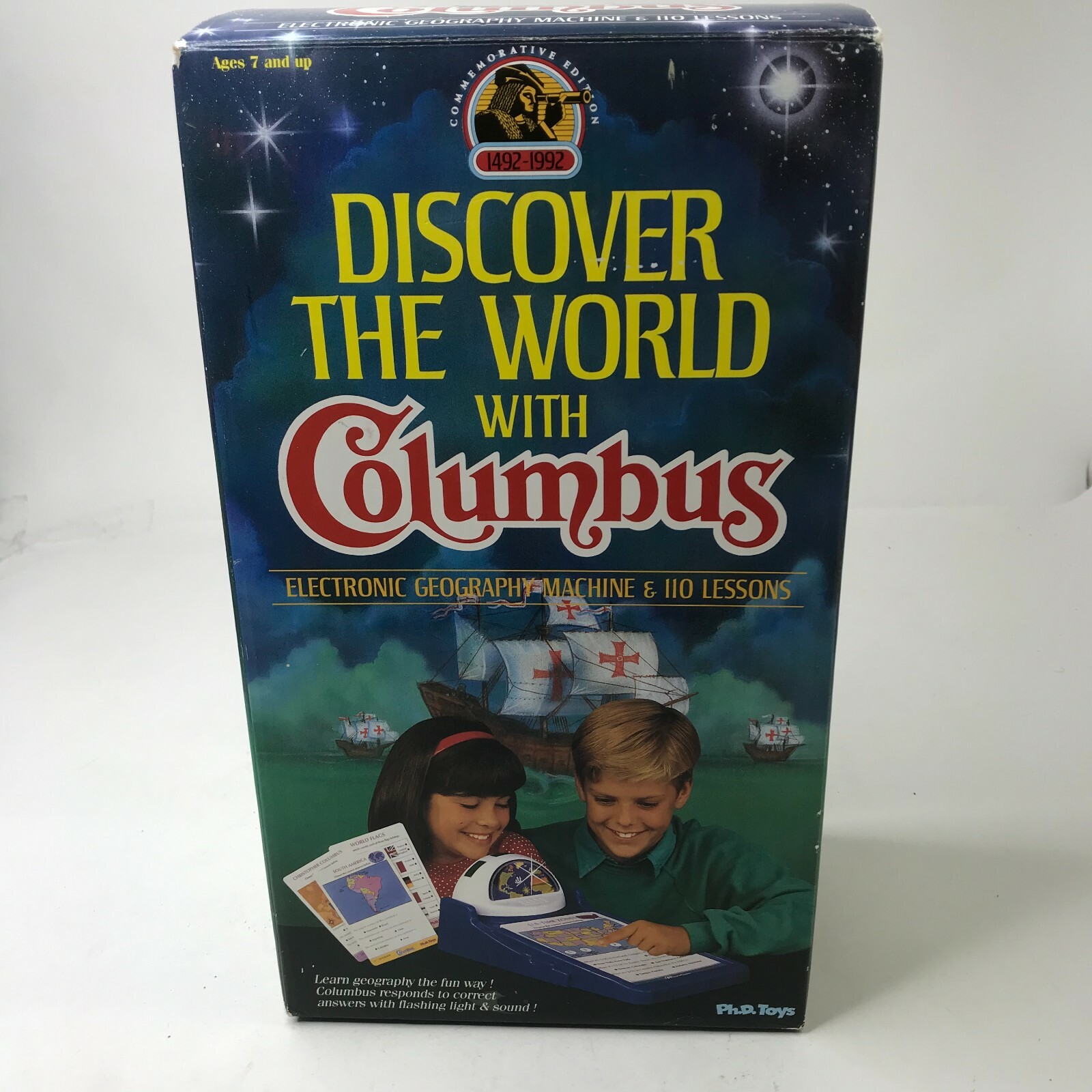 Vintage 1992 Discover the World w/ Columbus Geography Trivia Game Ph.D Toys 6045