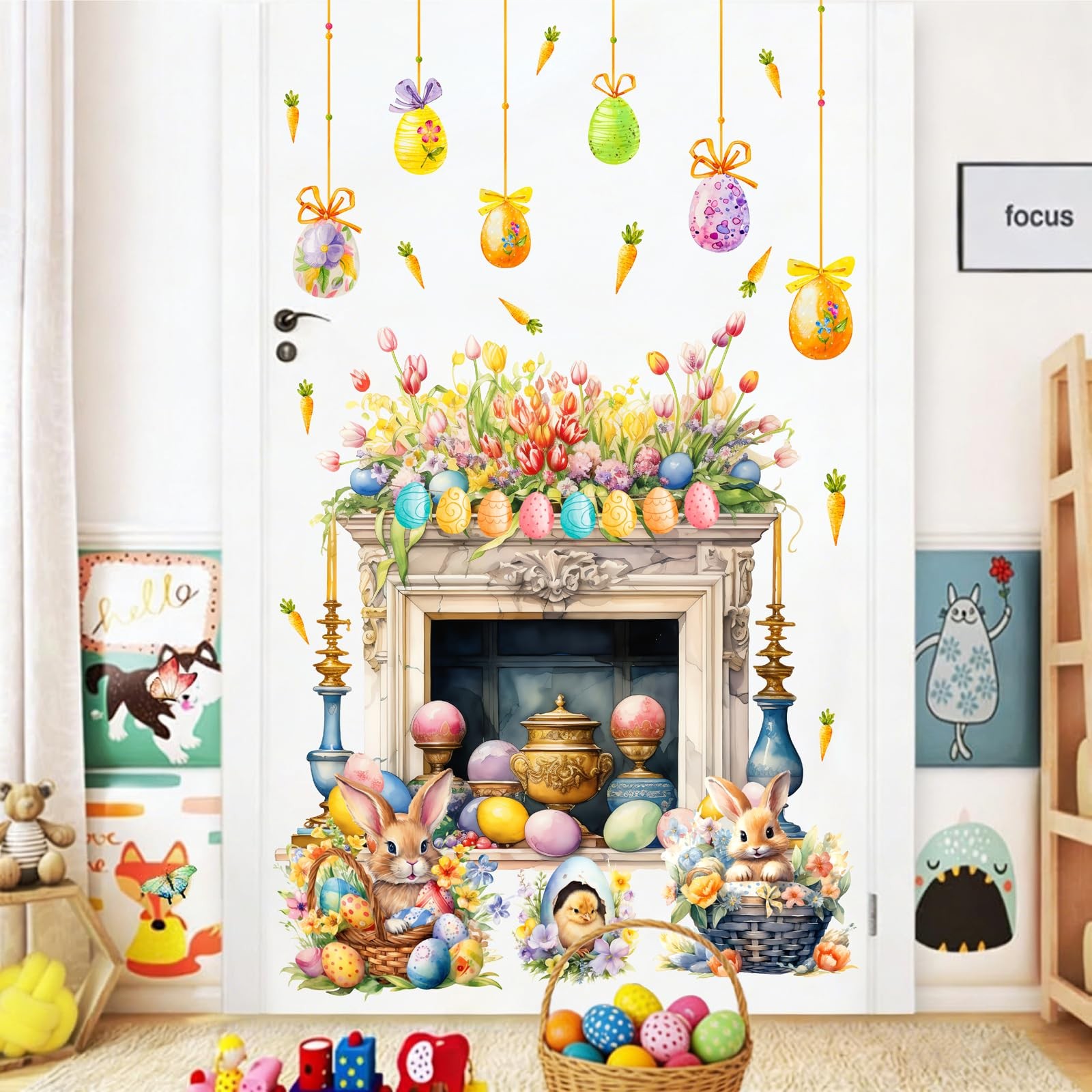 Easter Wall Decoration Sticker Bunny Decals for Party Purple Oange