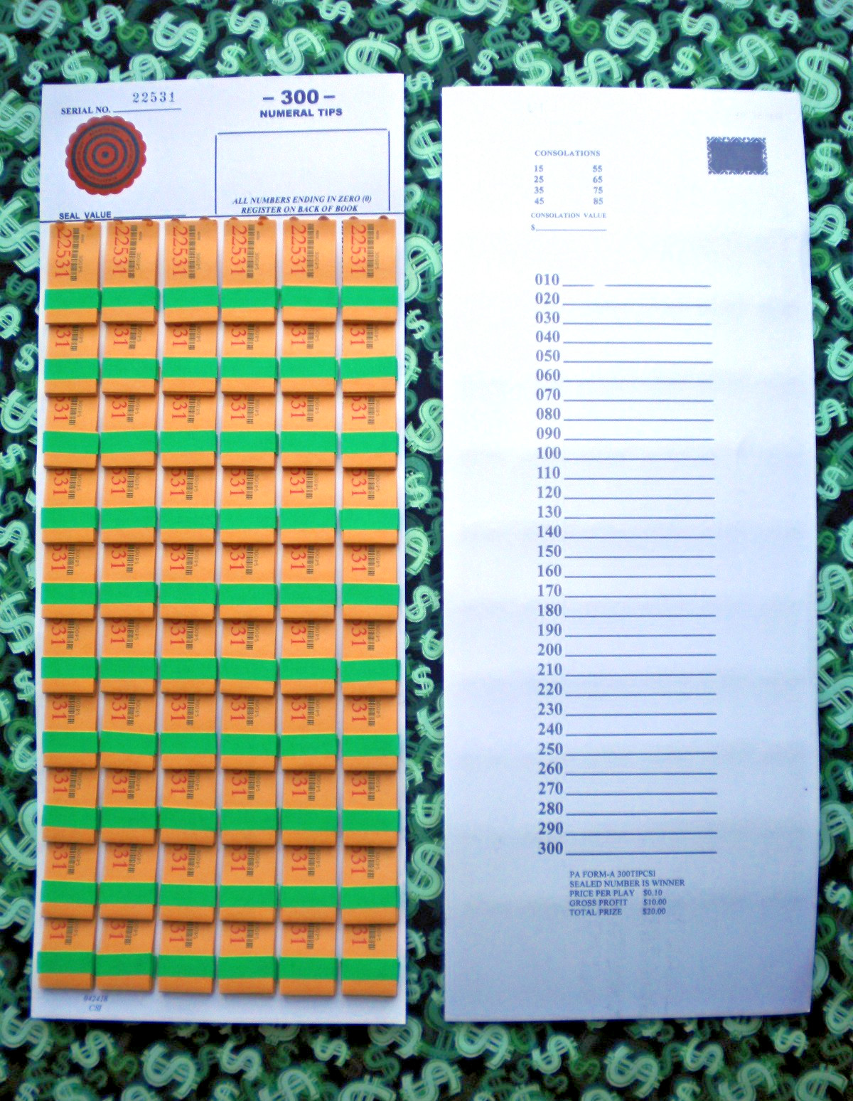 (4 Lot) 300-P5 60-Rows REGULAR “NOT Sure” TIP BOARD {010-300} PullTab Jar Ticket