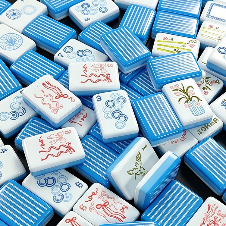 Blue Stripe 4-Layer Acrylic Mahjong Tiles American Set 160 Pcs – US Fast Ship!