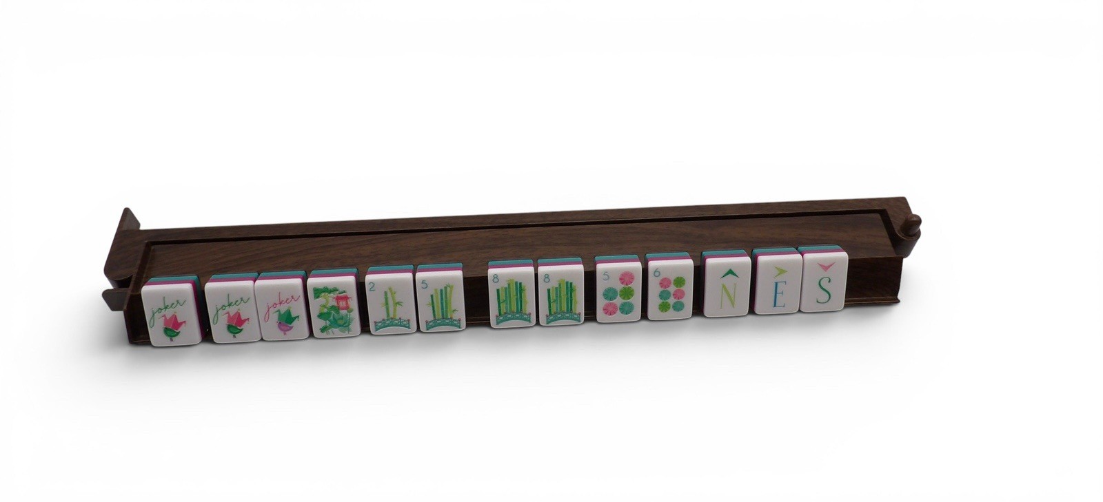 American Mahjong Rack Set of 4 Dark Walnut Acrylic 18.5 Inch with Pushers