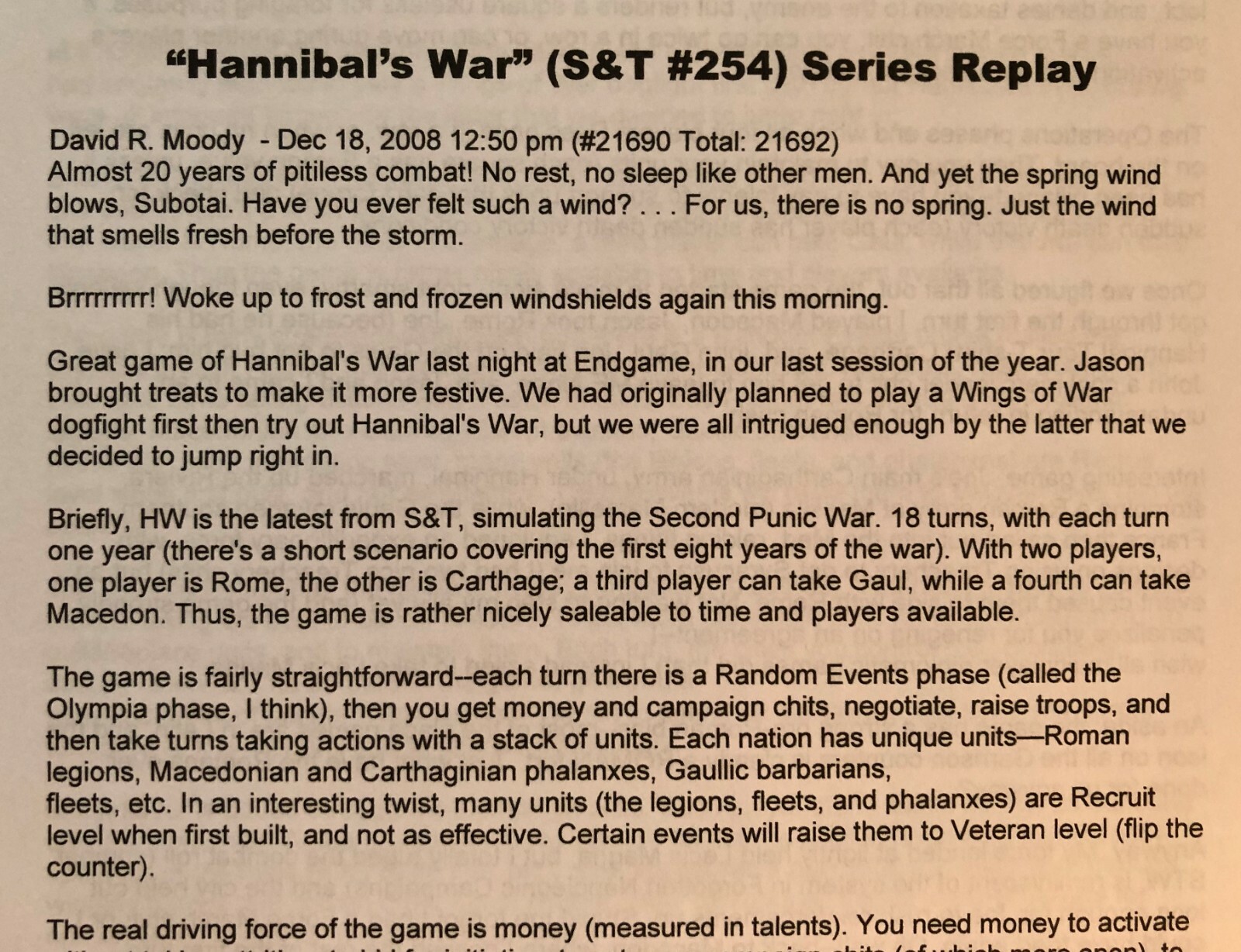 HANNIBAL’S WAR [S&T #254] Game EXPANSION. 14 Counters! +5 BONUS! EXCELLENT!