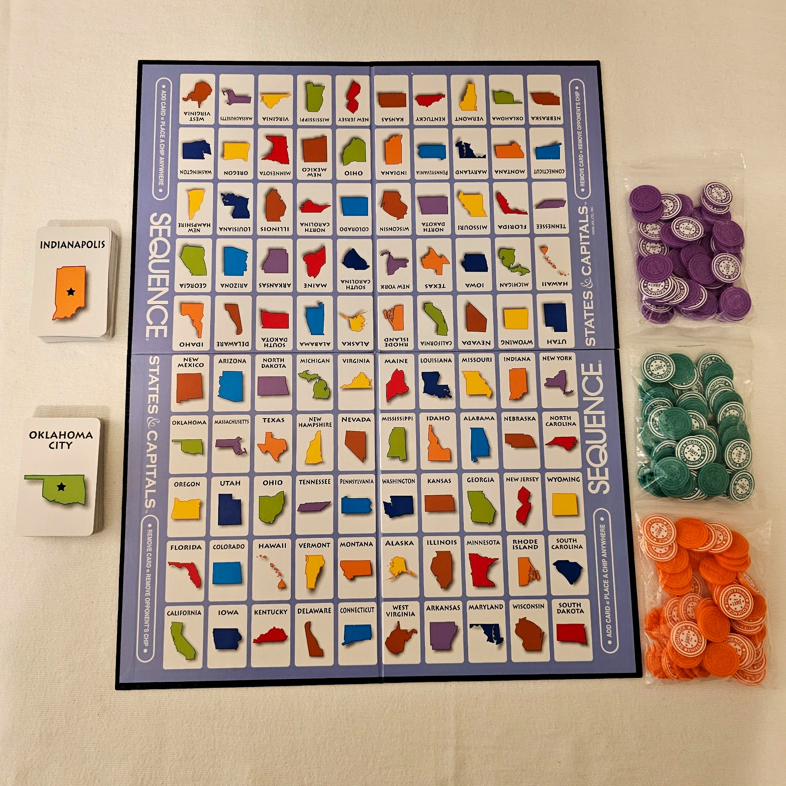Sequence States & Capitals Board Game Education Teach Visual Learning Geography