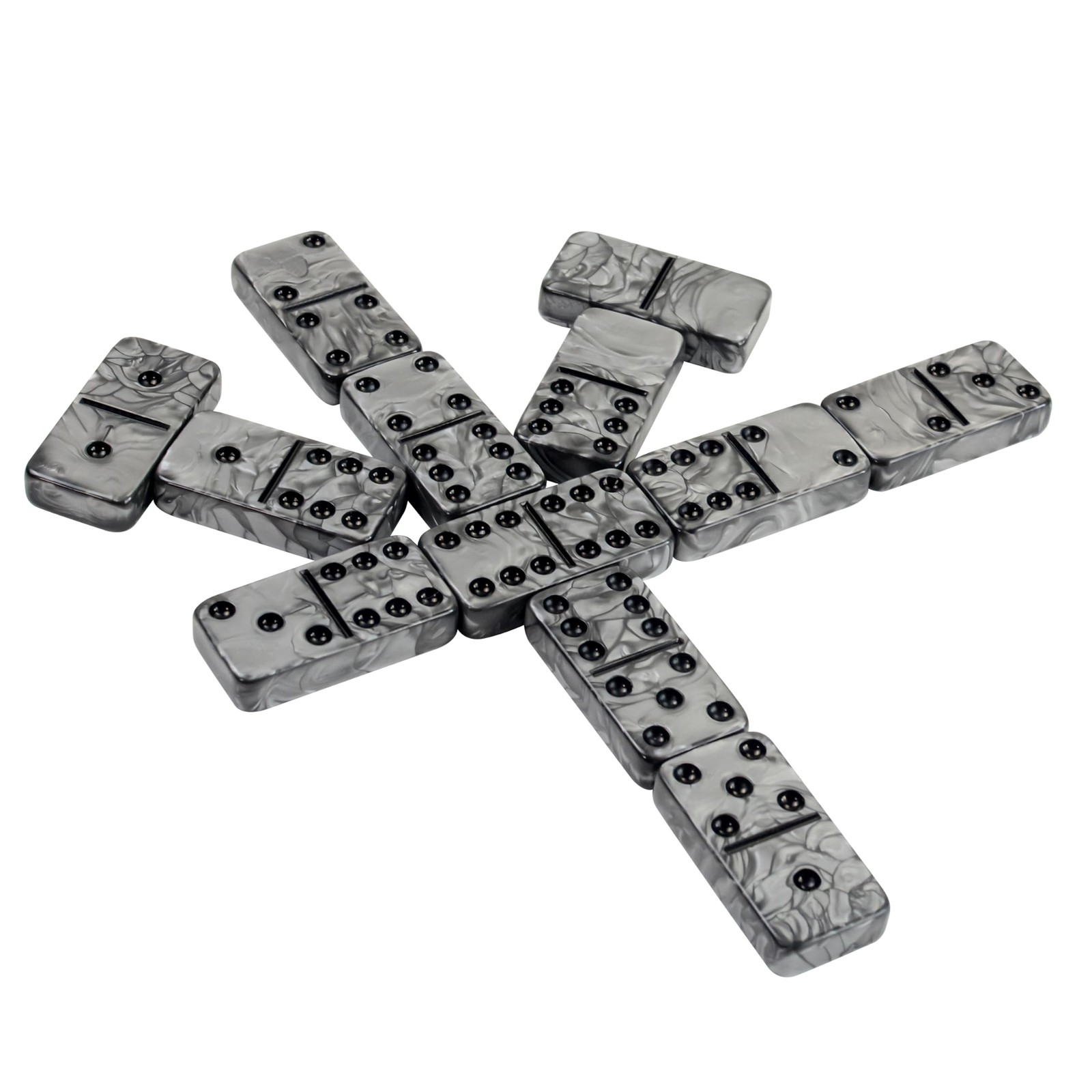 Dominos Set for Adluts – Double 6 Jumbo Domino Set – 28 Thick Marbleized Black a