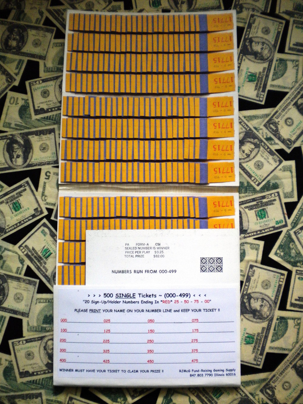 ( 1 ) 500 REGULAR TIP “NOT Sure” (000-499) Numbers Ending In 25-50-75-00 PullTab