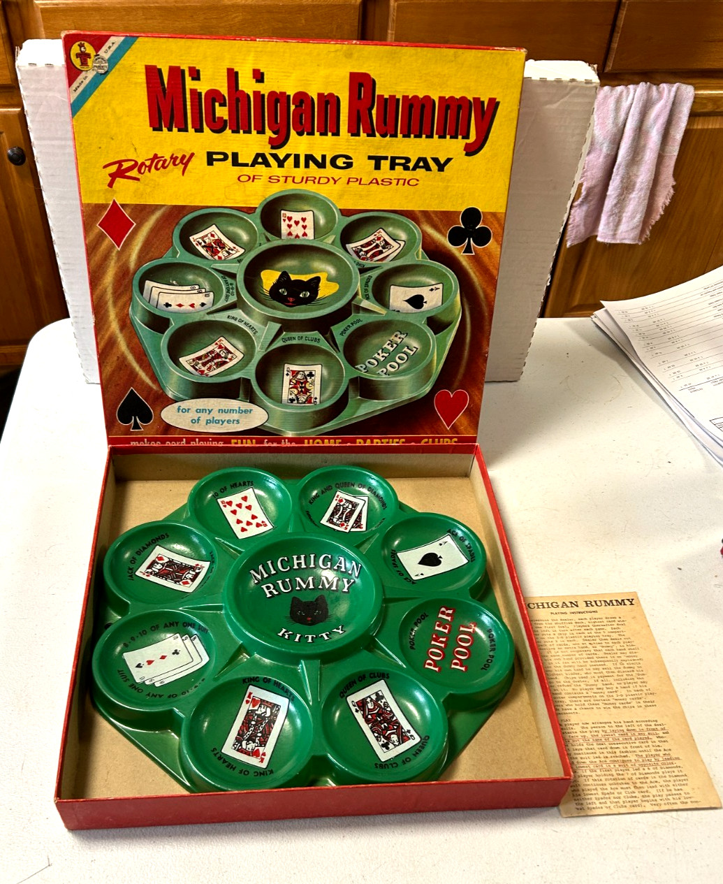 Vintage 1958 Michigan Rummy Playing Tray, Transogram Comp NY Very Nice Cond