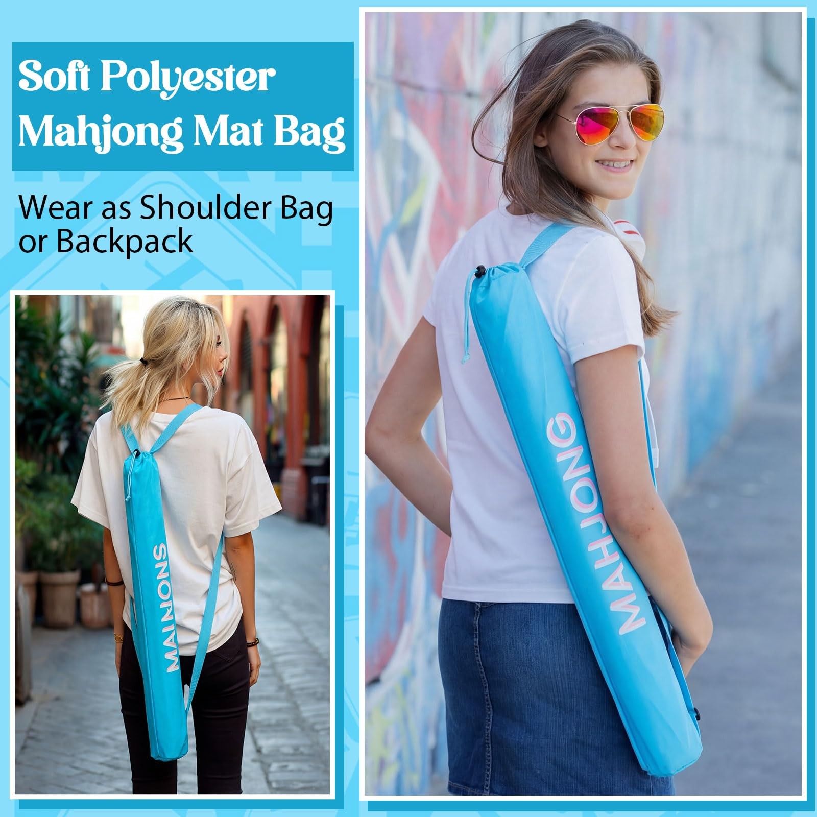 35 Inch Long Mahjong Mat Bag Cute Double Strapped Soft Polyester Drawstring M…
