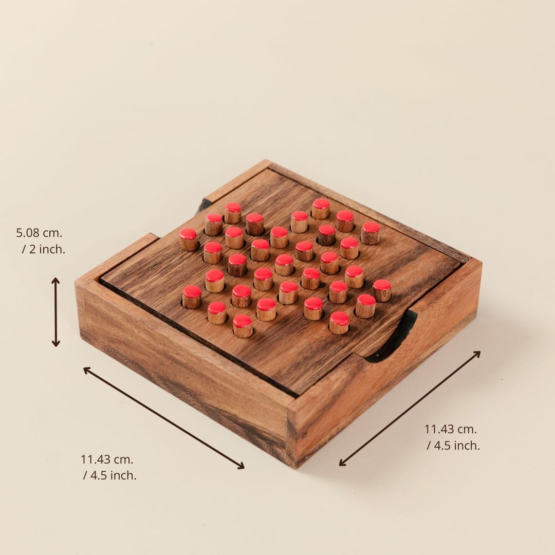 Wood Solitaire Game Classic Peg Solitaire Board Premium Wooden Design Single …