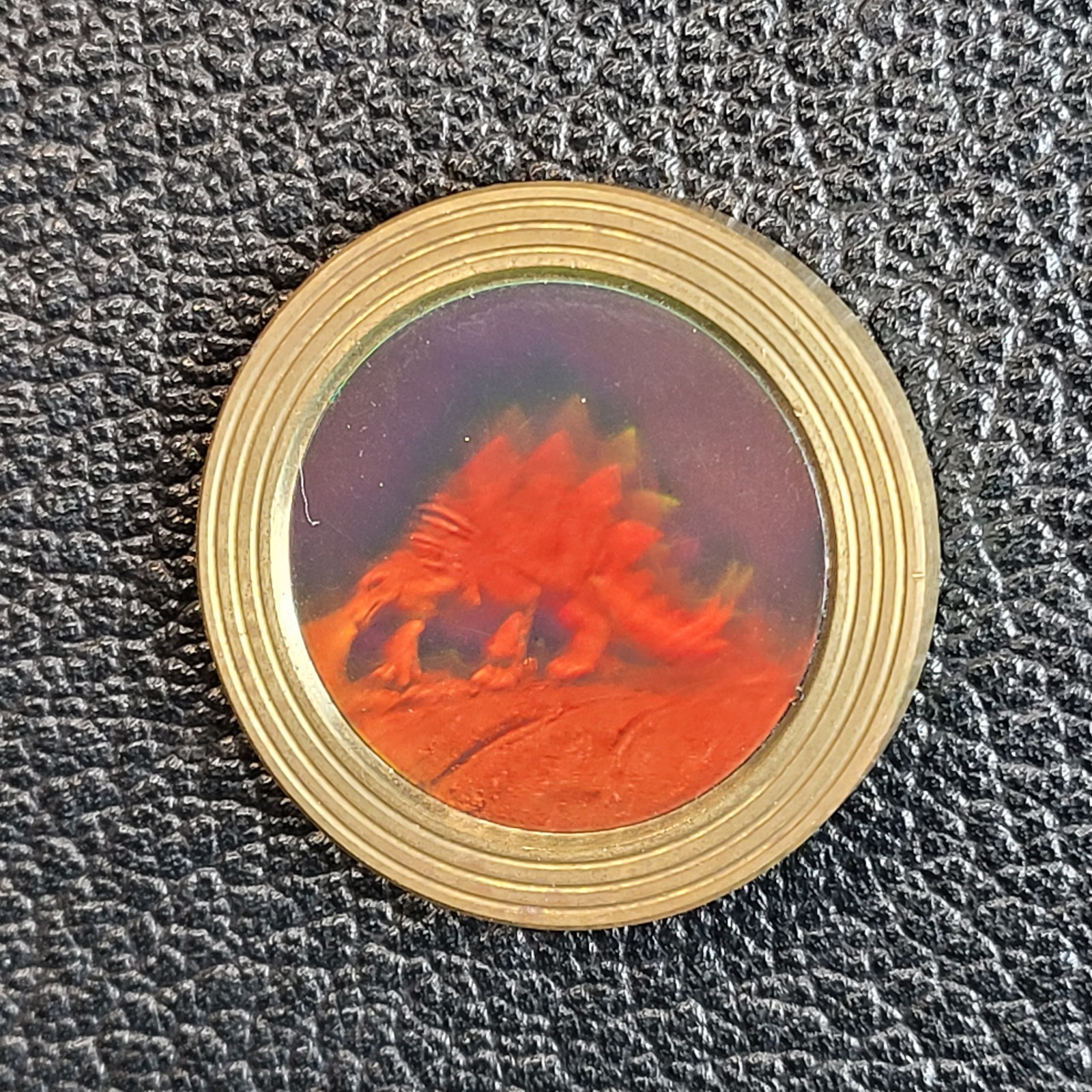 Vintage Brass Holographic Stegosaurus Dinosaur Hologram Pog Slammer Heavy