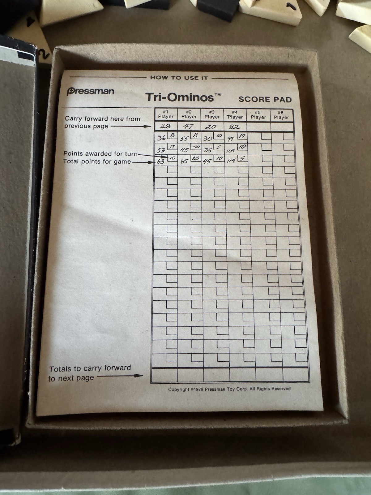 Deluxe Tri-Ominos Vintage 1978 Pressman Game Ivory Tone Crystalline Tiles 4423