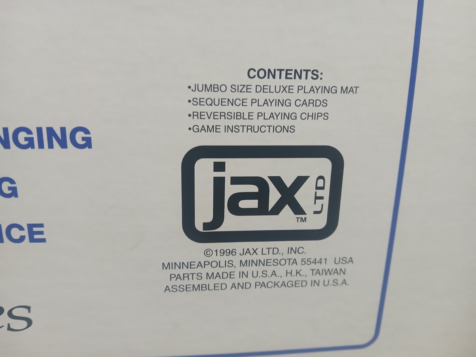 Vintage 1996 Jumbo Sequence Board Game Jax COMPLETE Cushion Mat Cards Chips