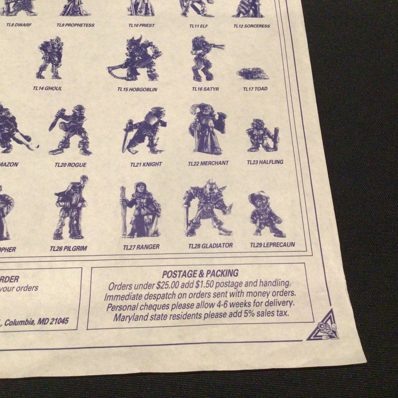 Vintage Talisman Board Game 2nd Edition Official Miniatures Advertisement Sheet