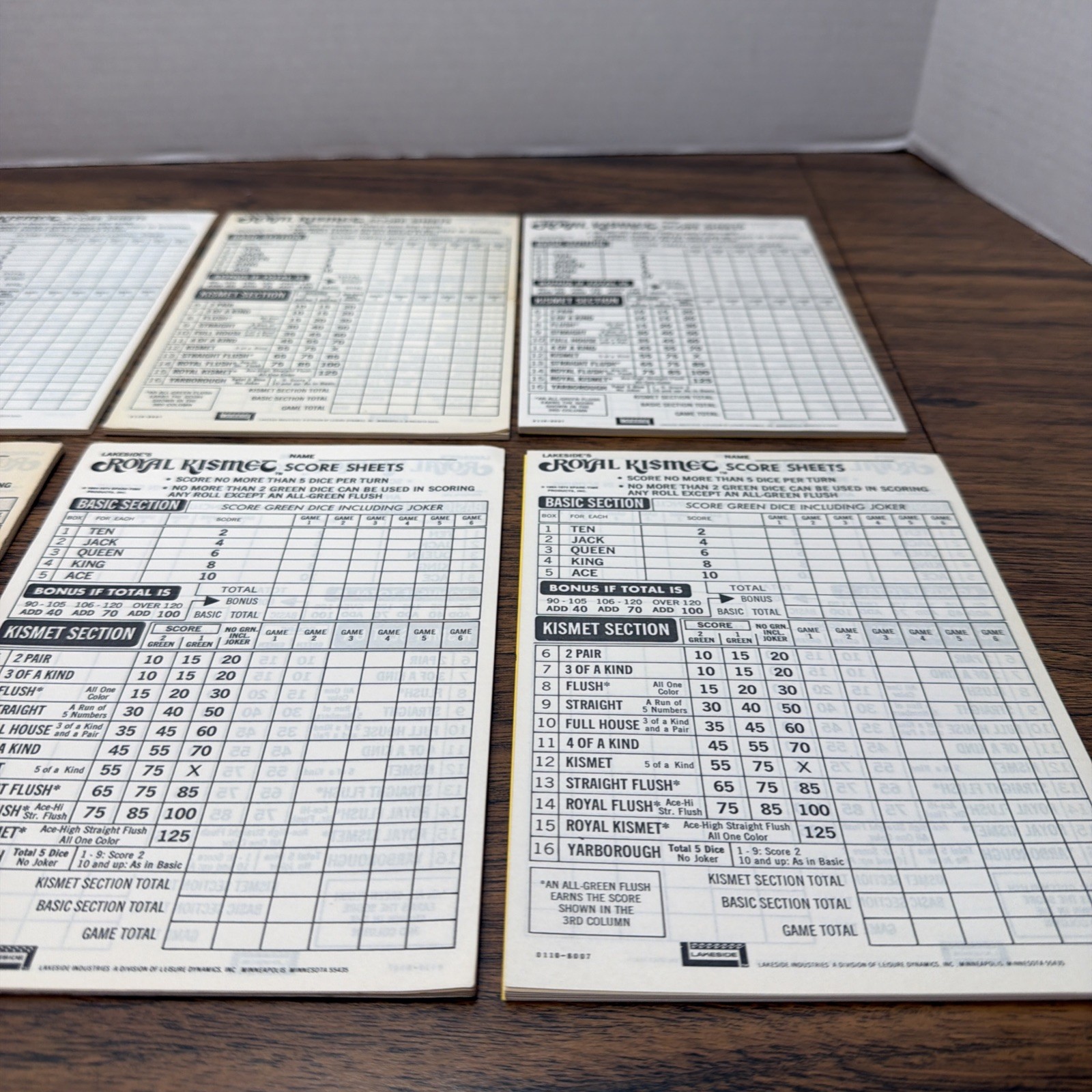 1974 Royal Kismet Poker Dice Game Lakeside – 6 Replacement Score Sheet Pads Only