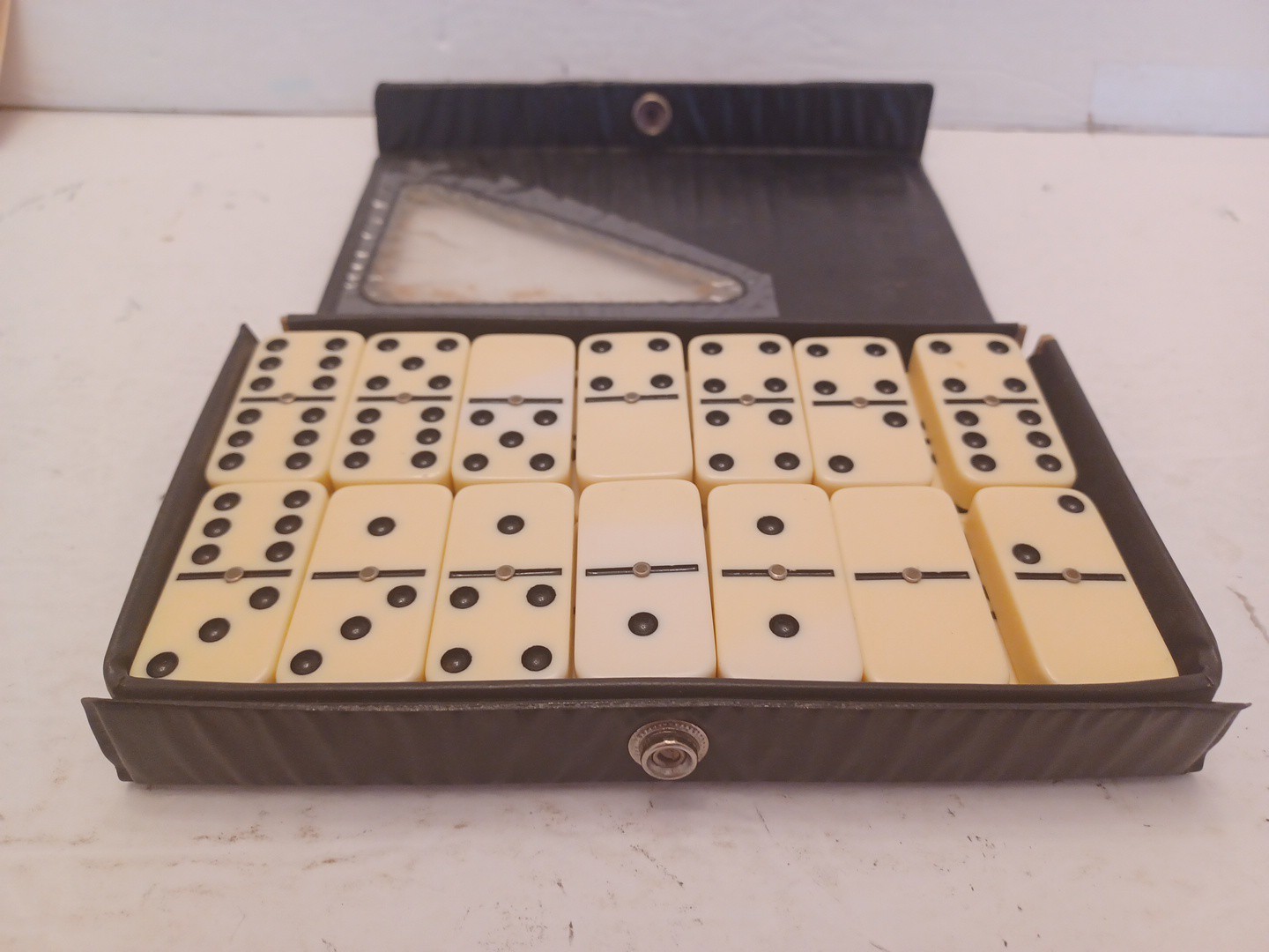 Double Six Dominoes Miniature Travel Size Black Set Of 28 USED