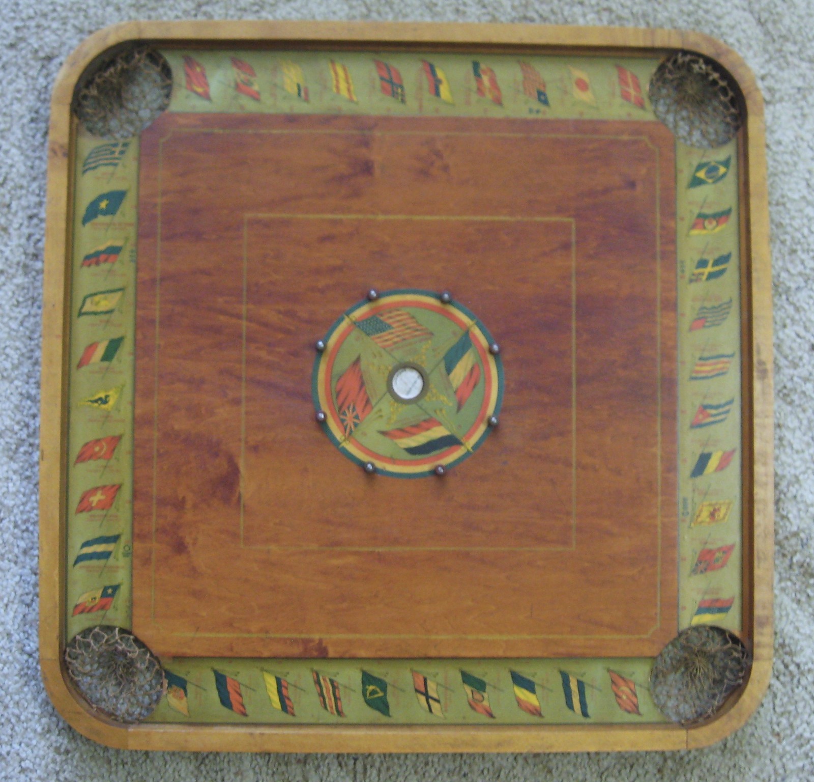 Early 1900’s CARROM-ARCHARENA “FLAGS Of The NATIONS” CROKINOLE / CARROM BOARD #2