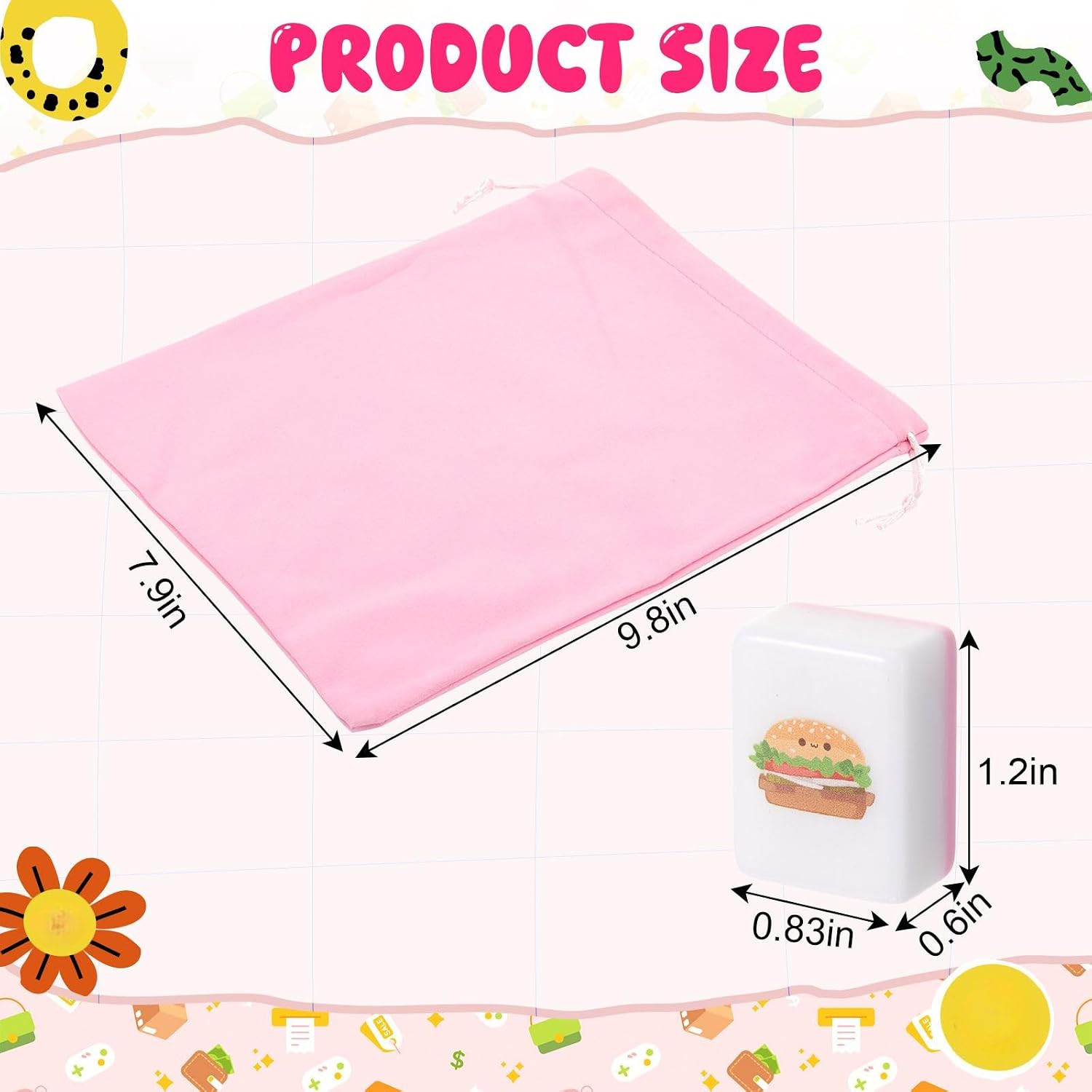 Pink 2 Player Mahjong Block Set, 50 Pcs of Mahjong Tile Game with 12 Different P